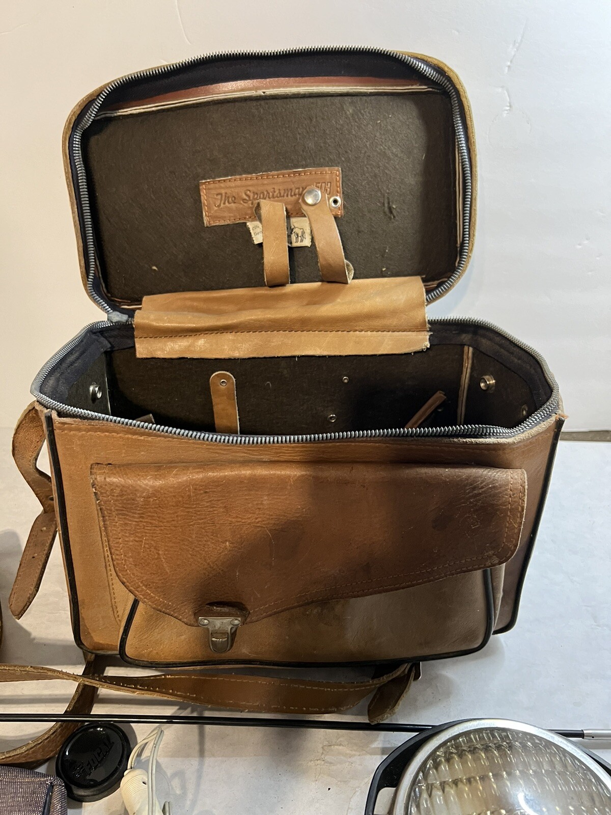GE ACMELITE Attachment Bright Lamp Electric Tested Working, Leather Bag Vintage