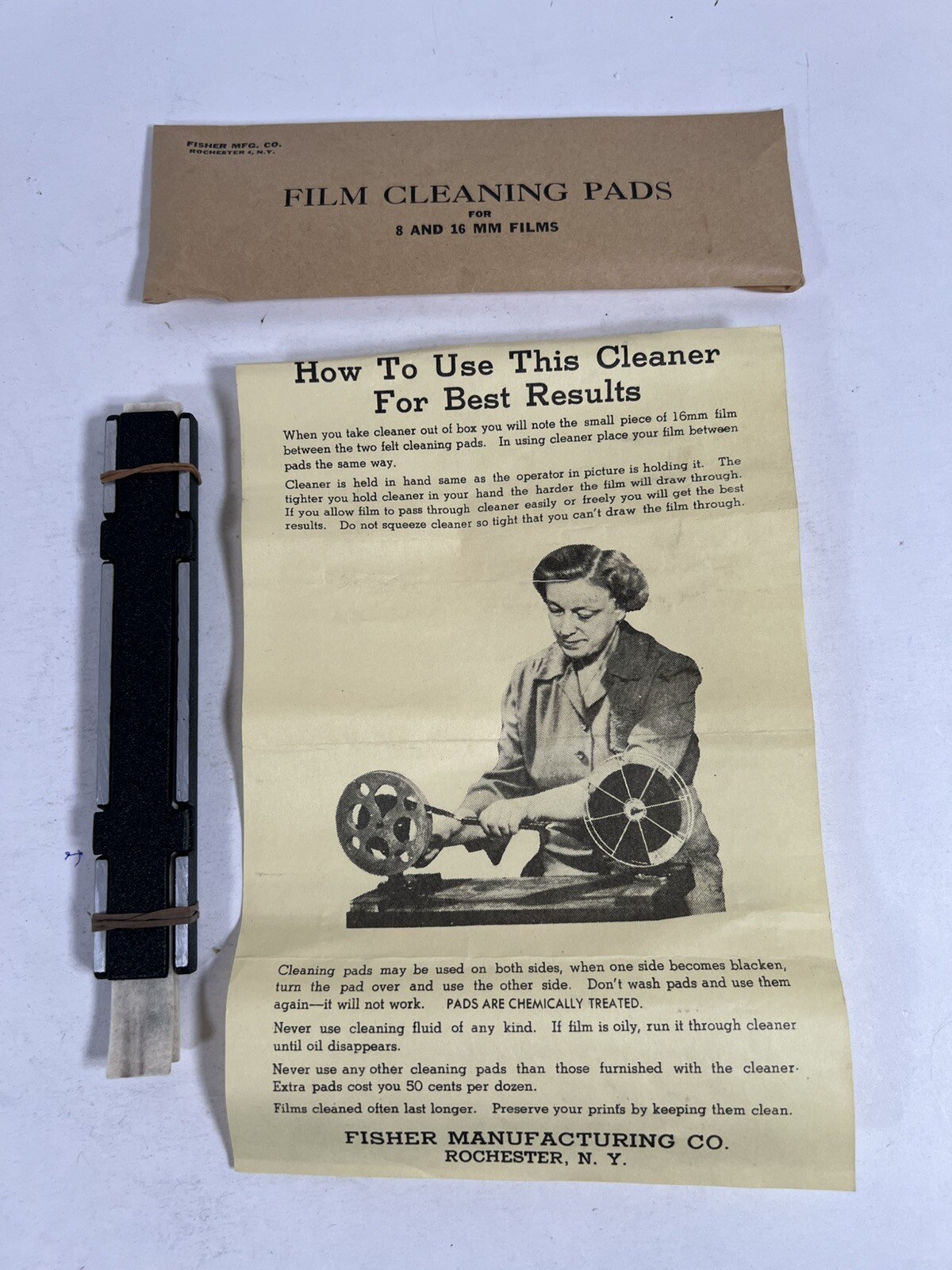 Vintage Fischer Film Cleaner Kit 8mm & 16mm Movie Projector Film. With Box.