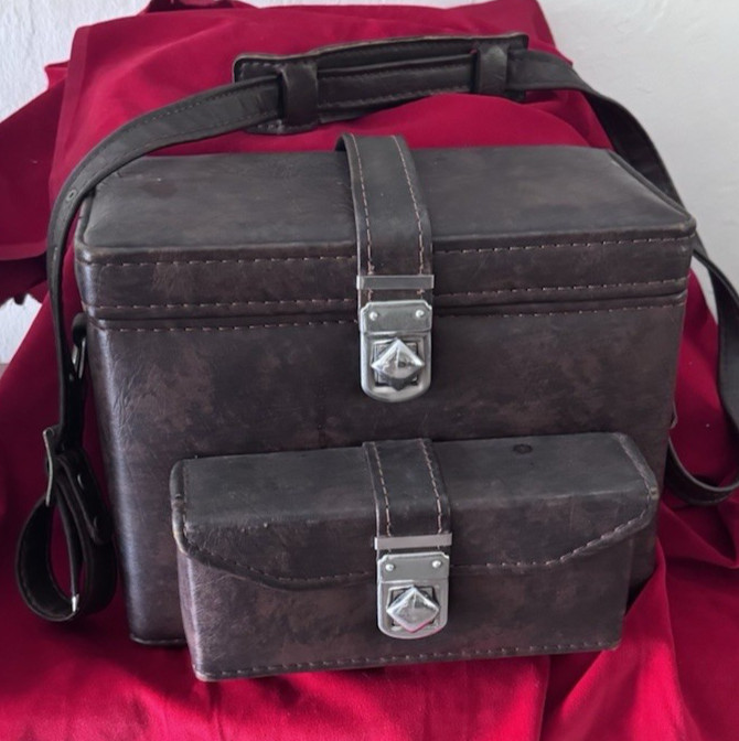 Vintage Camera Case w Film Compartment Hard Body Shoulder Strap Brown Vinyl