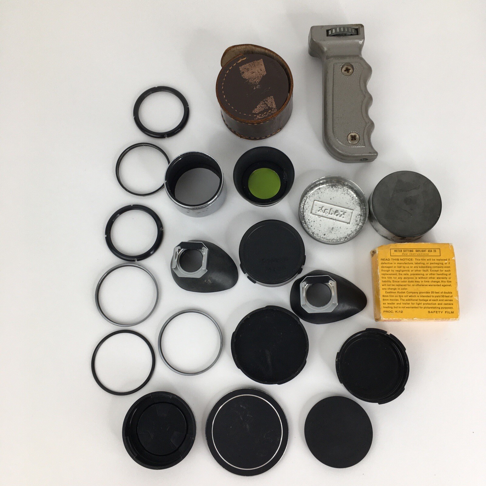 Vintage Camera Parts Lot Mobilgrip Wollensak Kodak Canon Parts Lens Caps Hood