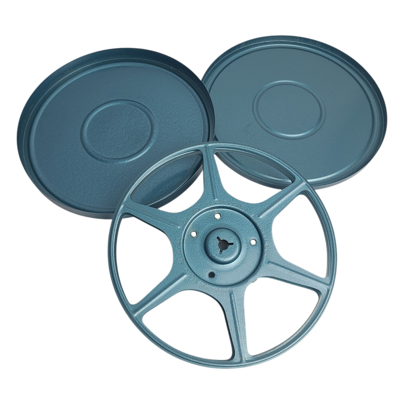 Compco Corp 8mm Film Reel in Metal Cannister Can Case Light Blue Vintage Movie