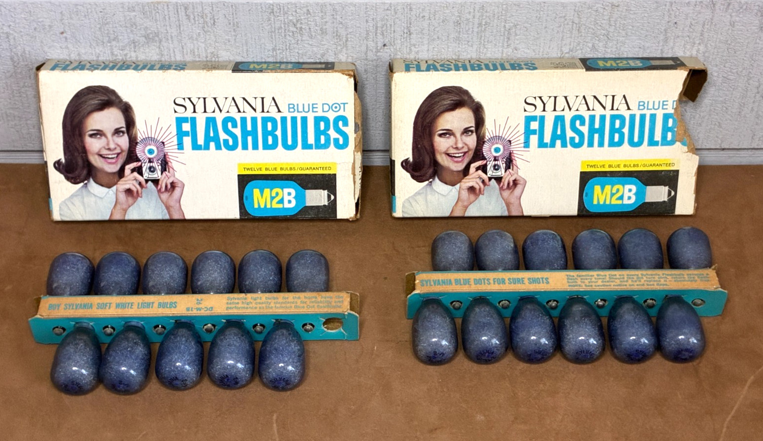 Vintage (2) Boxes SYLVANIA M2B Blue Dot Flashbulbs ~ New Old Stock ~ 24 Bulbs