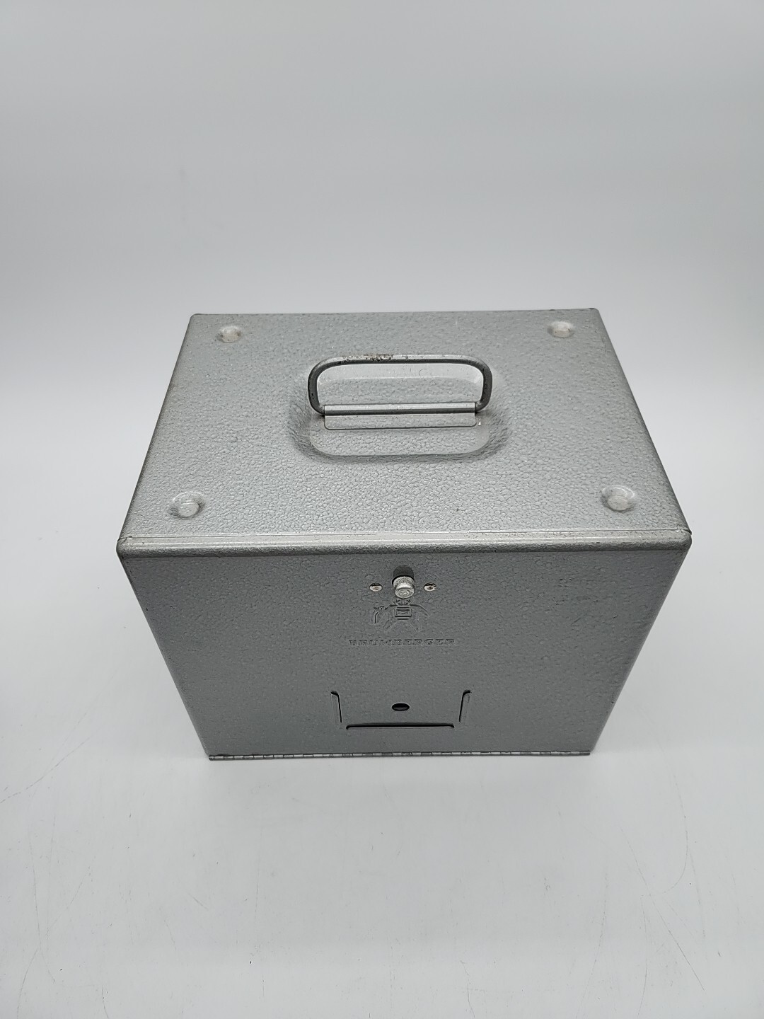 Vtg Brumberger 8 mm metal reel holder case storage bin 1950 mid century
