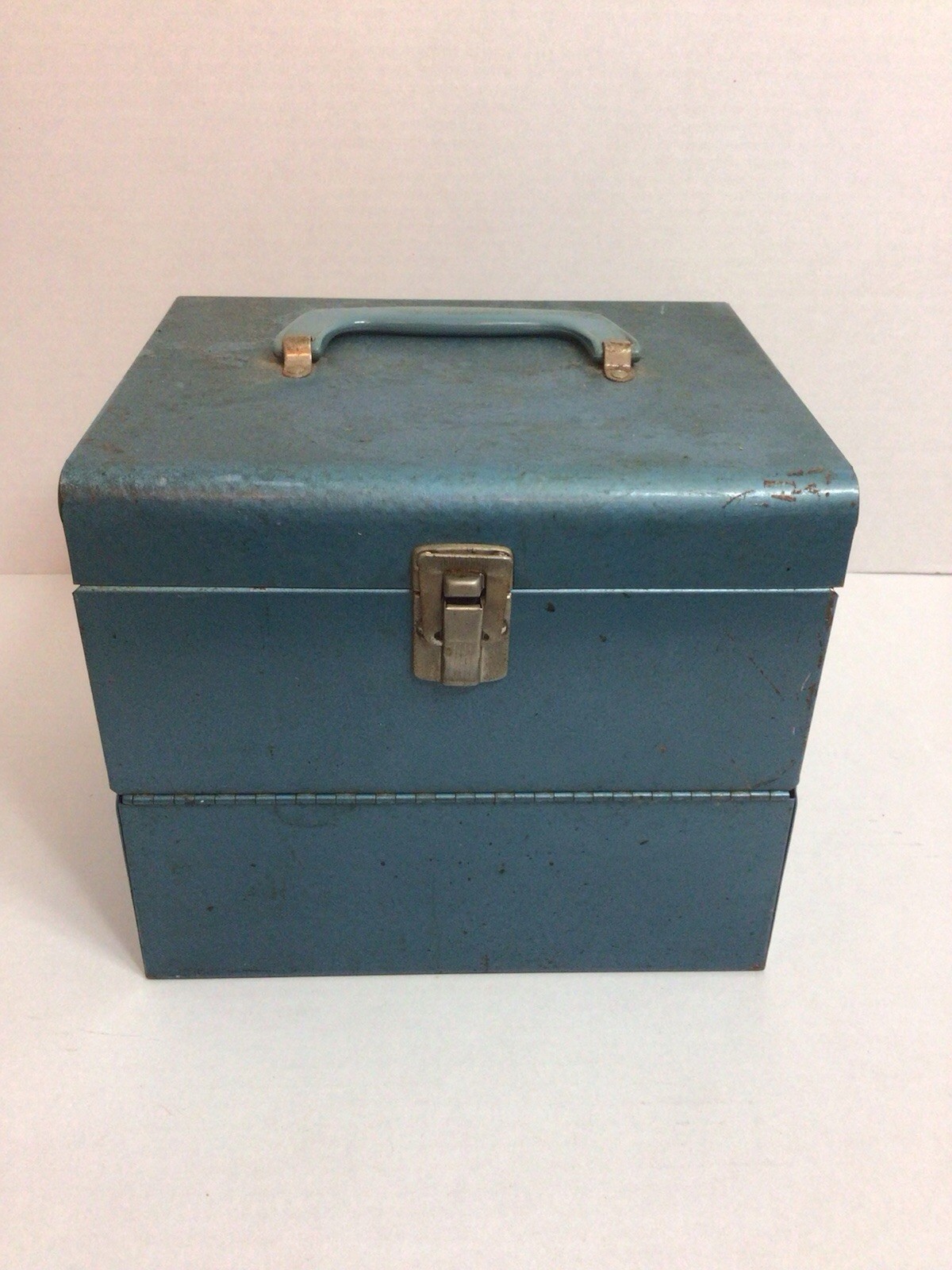 Vintage Logan Deluxe Movie Reel Chest, Blue Metal Holder 12 Canisters 8mm Super8