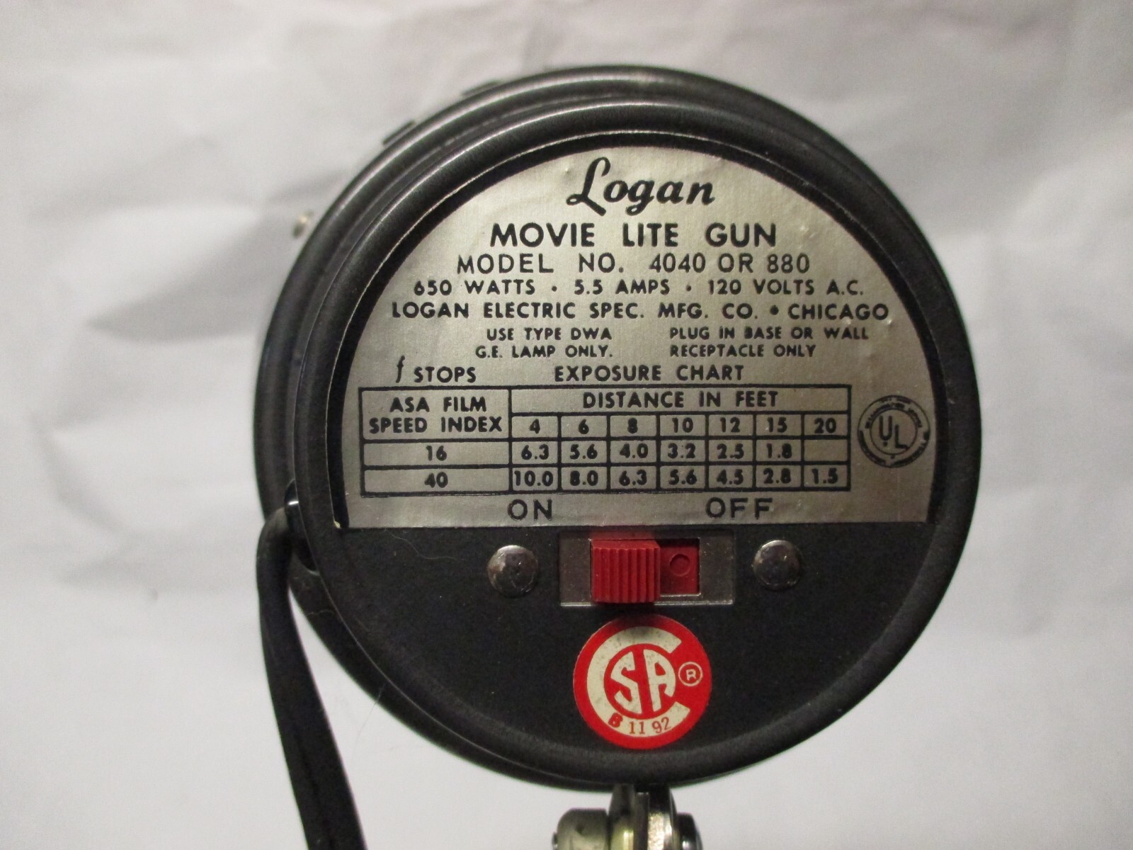 Vintage Logan Movie Lite Gun 4040/880 120V 650W w Original Box, Works Well