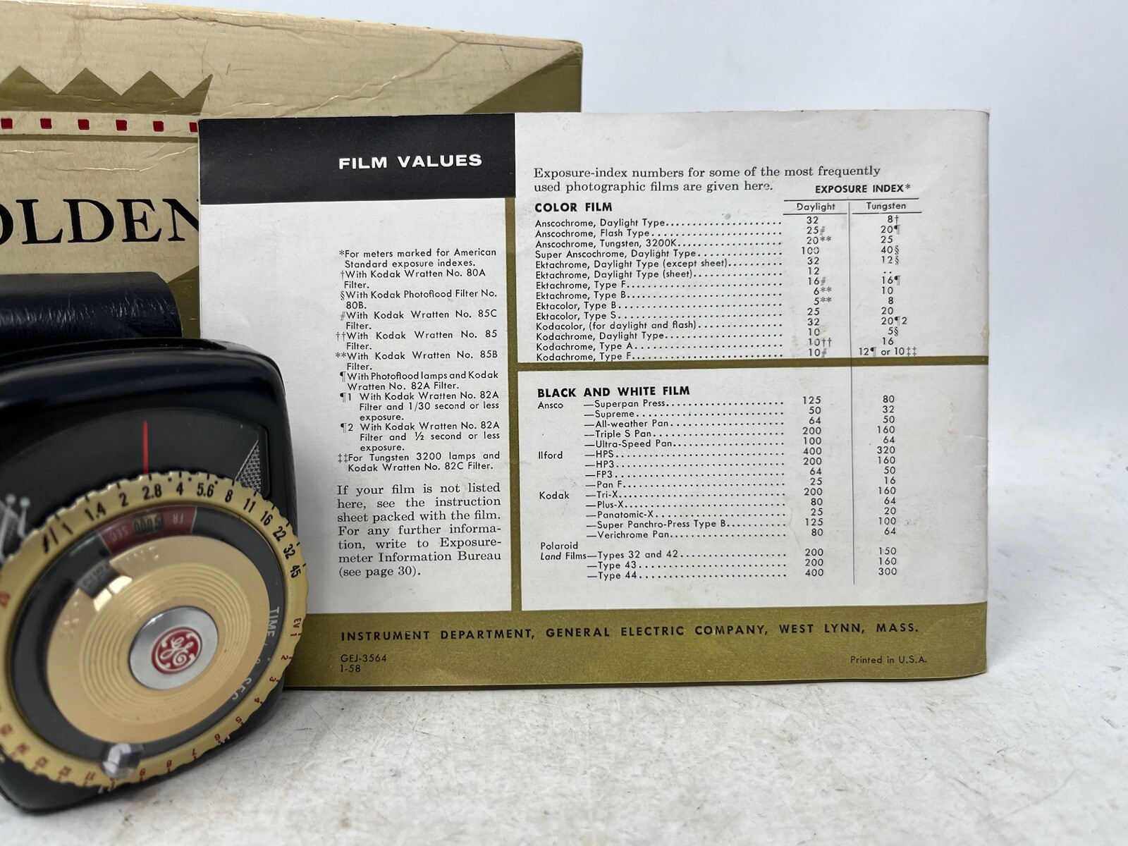 GOLDEN CROWN EXPOSURE METER GE Vintage Orig Box & Instructions GENERAL ELECTRIC