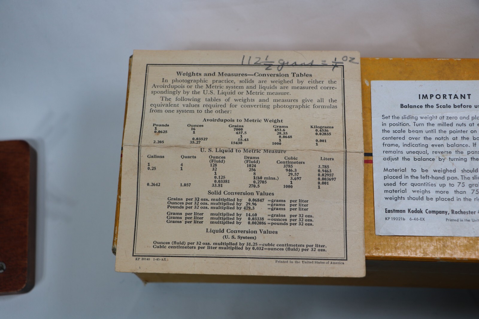 Vintage Kodak Studio Scale Art Deco Complete Weights, Box Chemical, Balance Beam