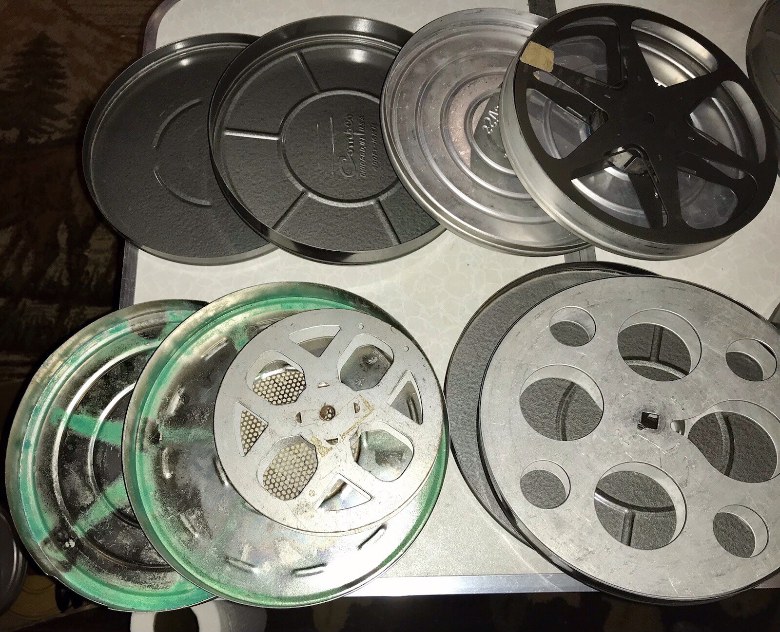 6- Vintage 16mm 7” Metal Empty Film Tins W/some Empty Reels