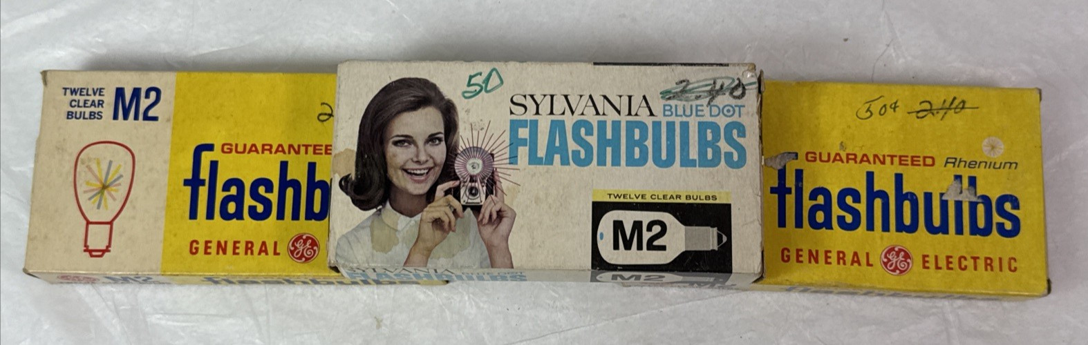 Lot Of 2 12 Pack VTG GE M2 Rhenium Flashbulbs & 1 Pack Of 10 Sylvania NOS