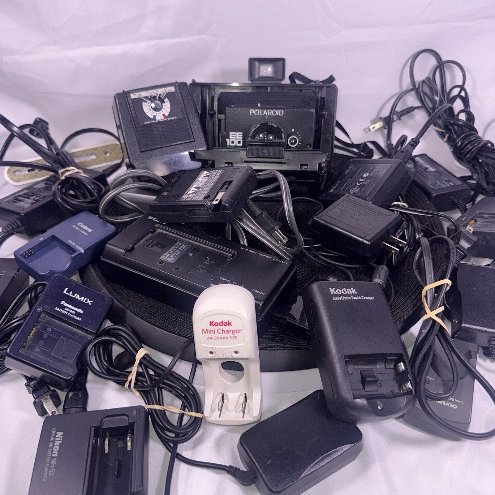 Lot Of 18 Camera Chargers & Vintage Polaroid EE100 ***Untested***