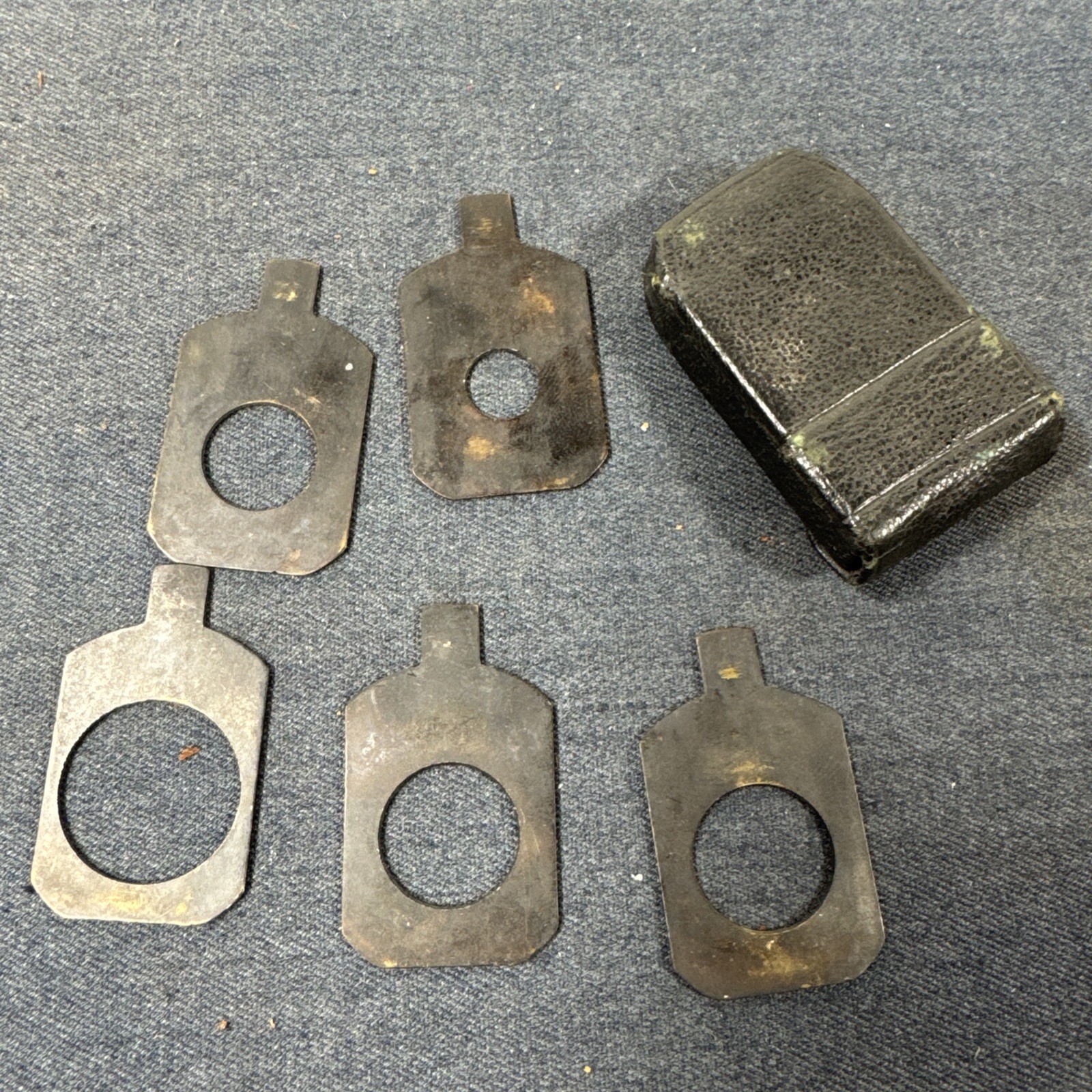 Set of 5 Brass 22mm Waterhouse Stops for Antique Lens in Leather Case