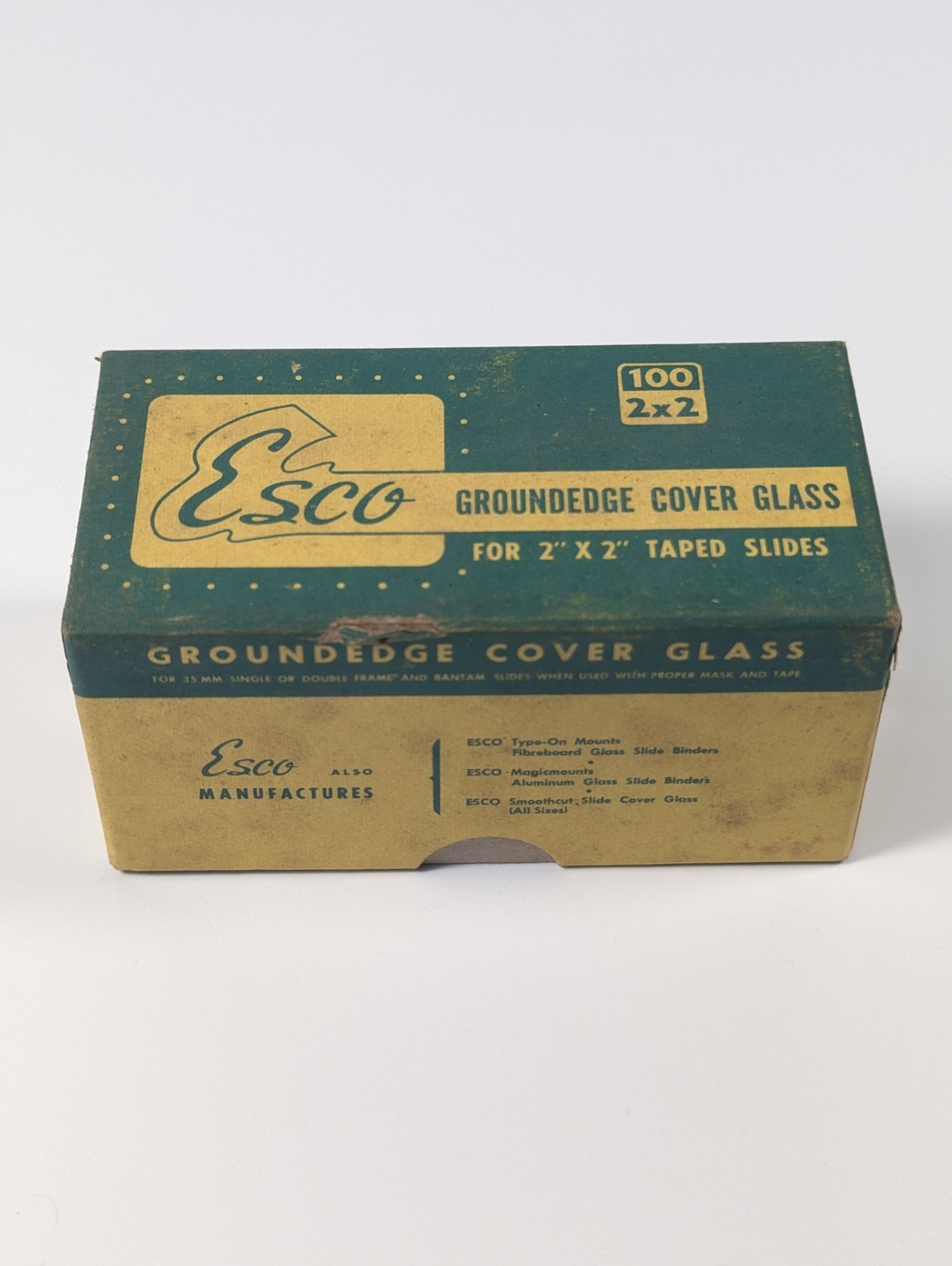 Vintage NIB Esco Groundedge Cover Glass for 2″ X 2″ Taped Slides , 100 Pcs Vtg
