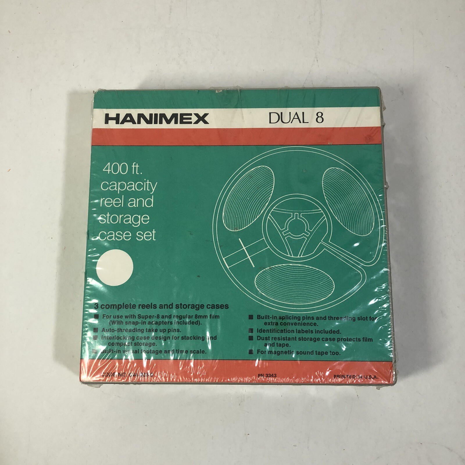 SEALED NEW Hanimex Dual 8mm 400′ Capacity Super 8 Reel & Storage Case Set of 3