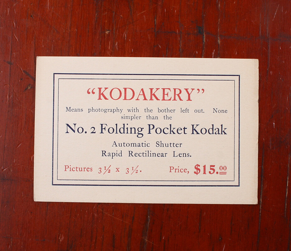 KODAK NO. 2 FOLDING POCKET KODAK ADVERTISING PLACARD/cks/215824