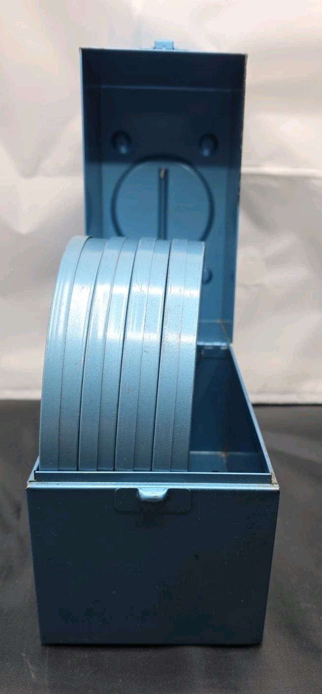 Vintage Compco Film Carrying Case with 8mm Reels and Tins Blue