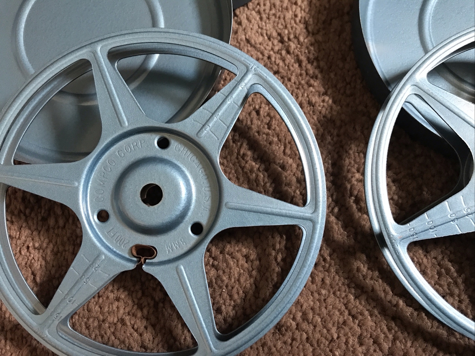 (2) Vintage Compco Corp. 8mm 5” Blue Film Reel Canister and Reel Universal