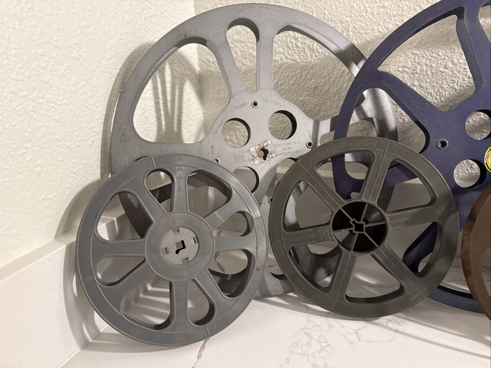 6 Vintage Metal Film Reels – Goldberg Bros, Plio-magic, Motion picture Enterpris