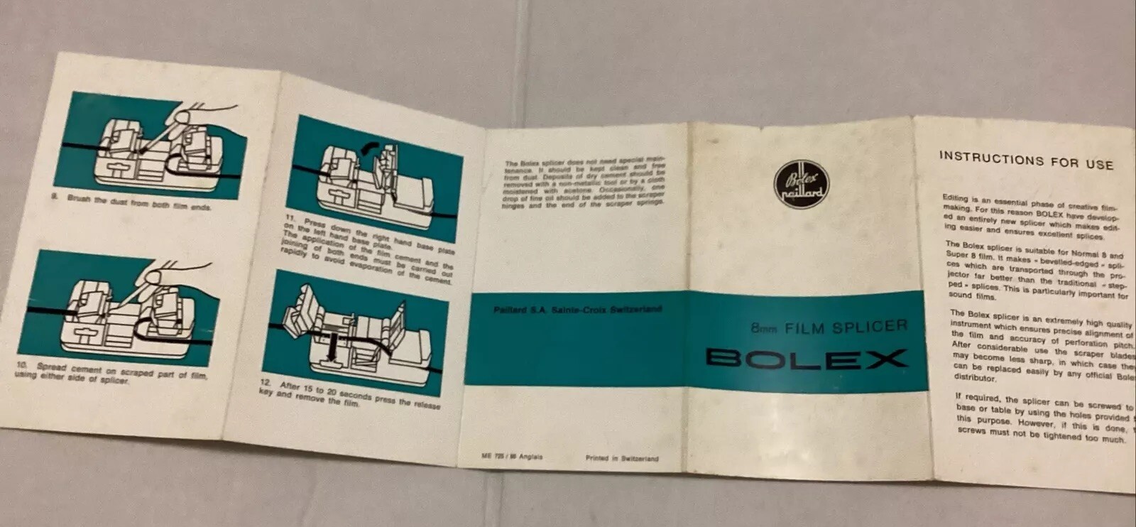 Vintage Bolex Paillard Super 8mm & Normal 8 Film Slicer In Box Switzerland