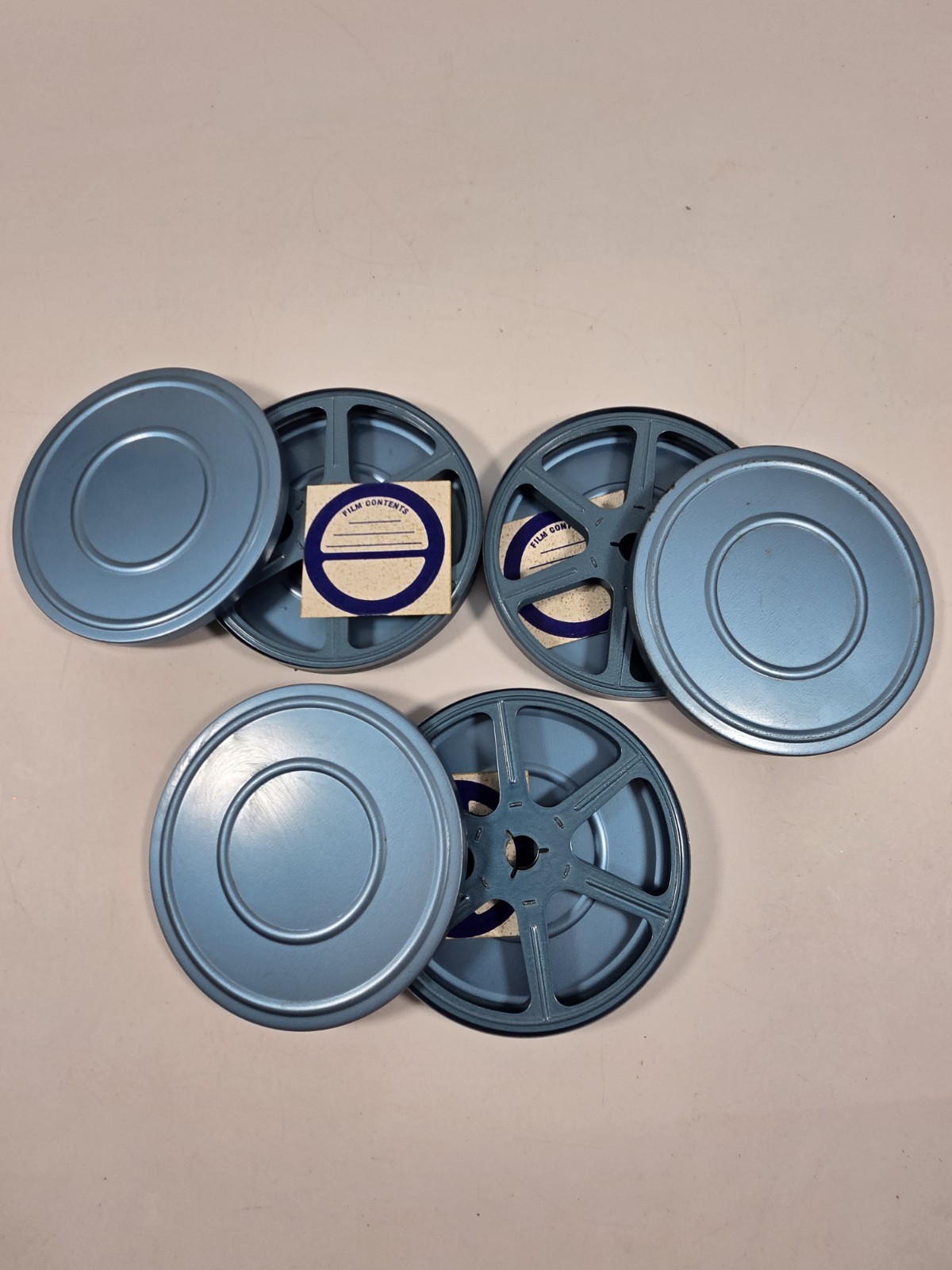 Set Of 3 Vintage Metal 8mm Film Reel And Metal Storage Canister 5 Inches