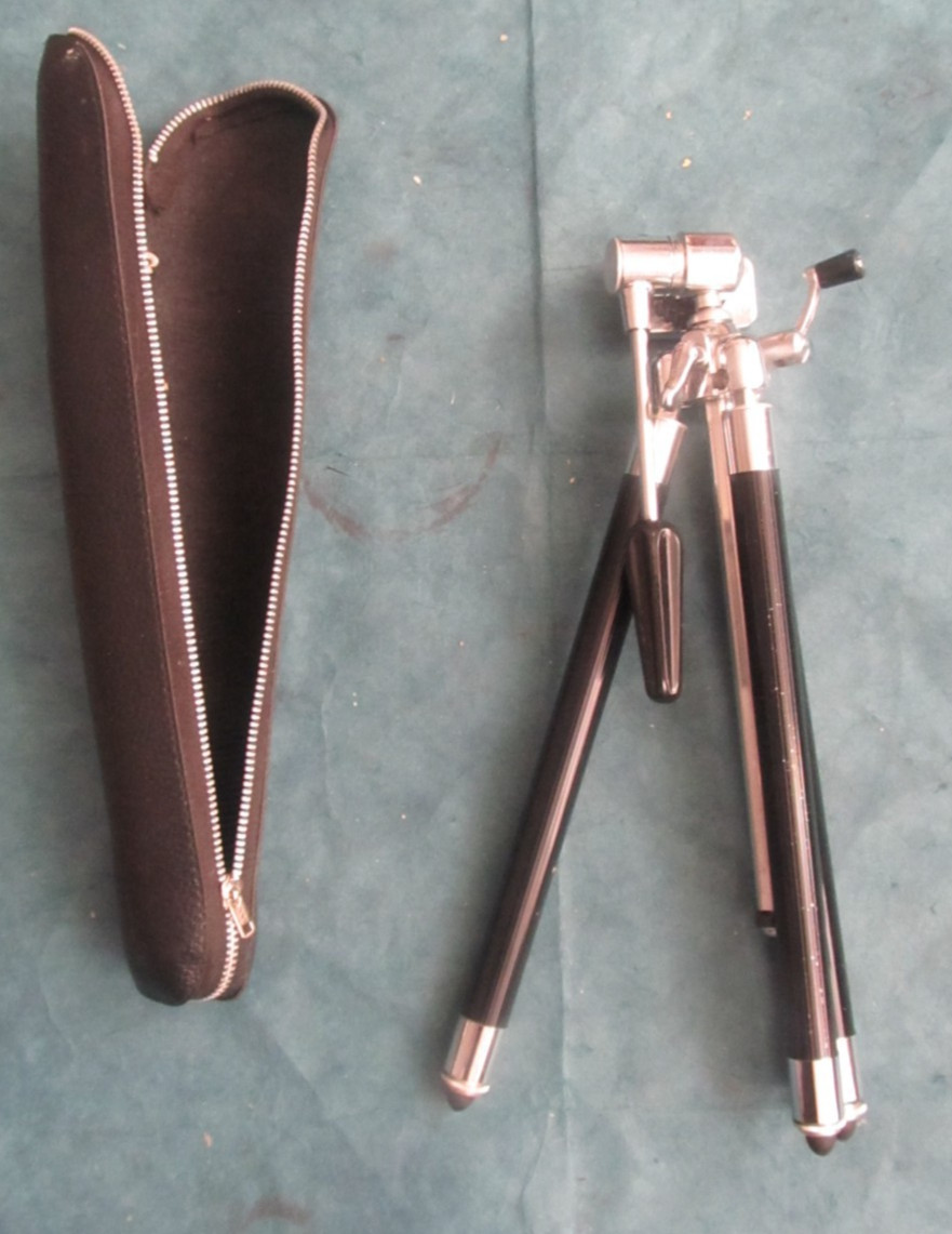 Vintage black mini travel tripod for camera with carry bag
