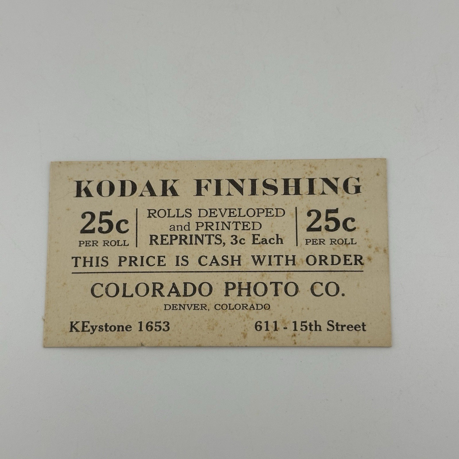 Vintage Kodak Finishing Colorado Photo Co Keystone 1653 .25 Per Roll Promo Ad