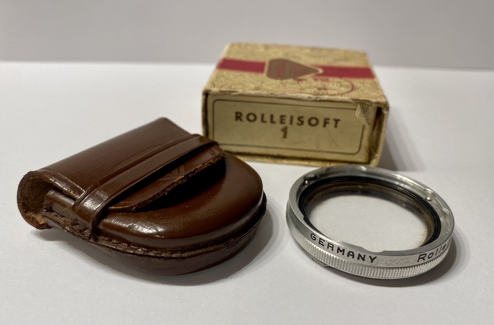 Vintage Rollei Rolleisoft 1 Bay 1 Filter Leather Case & Box Germany R1