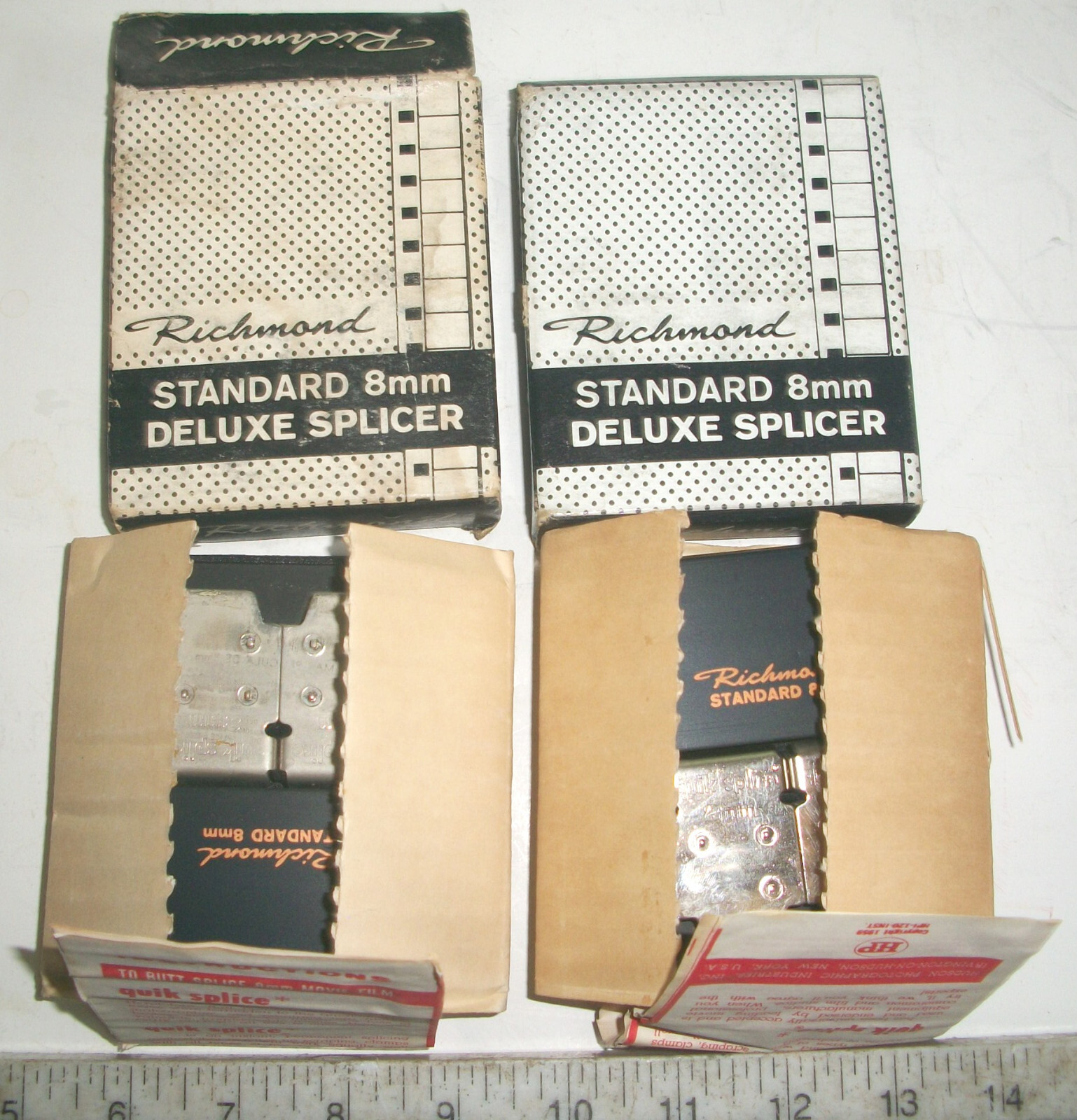 2 Vintage Metal Richardson Standard 8mm Film Splicer w/ Instructions, Unused NOS