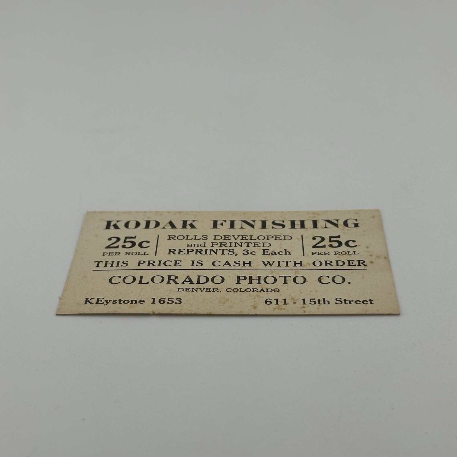 Vintage Kodak Finishing Colorado Photo Co Keystone 1653 .25 Per Roll Promo Ad