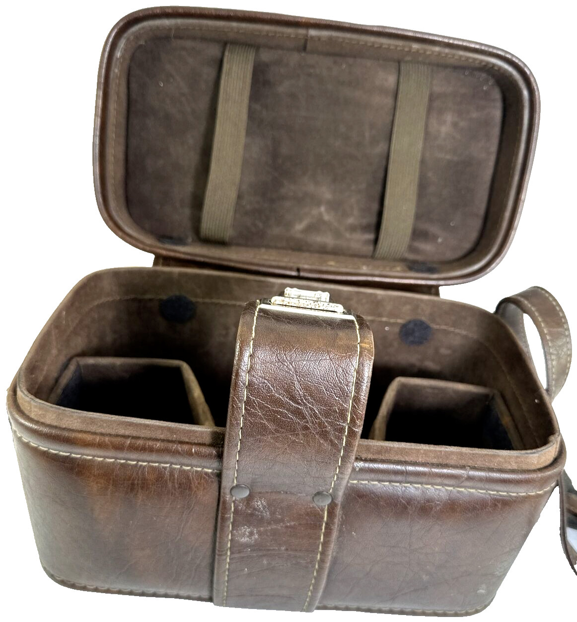 Vintage Brown Leather Camera Case, 1970s, Buckle Closure, Italy, used (BB2)