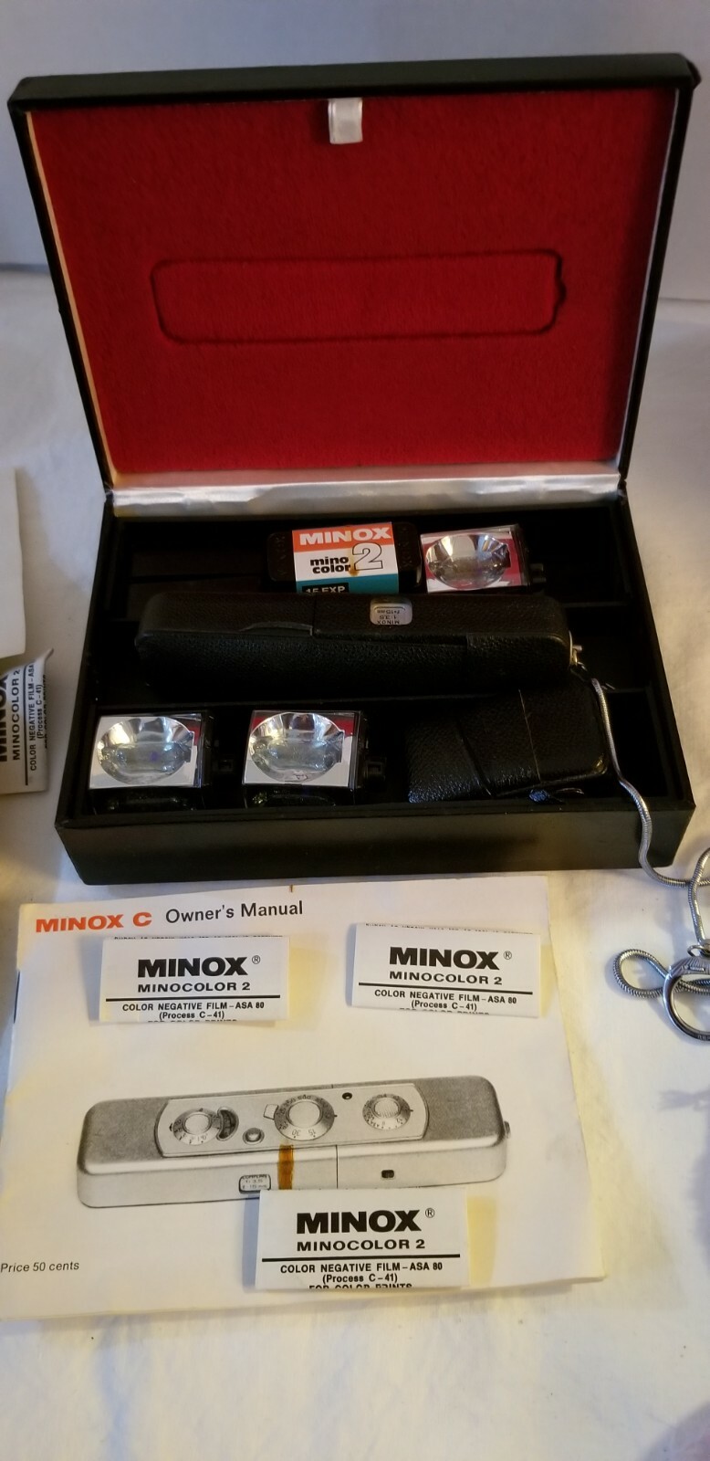 Minox C Boxed subminiature SPY Camera Set w/ C 4 Flash Unit Leather cases