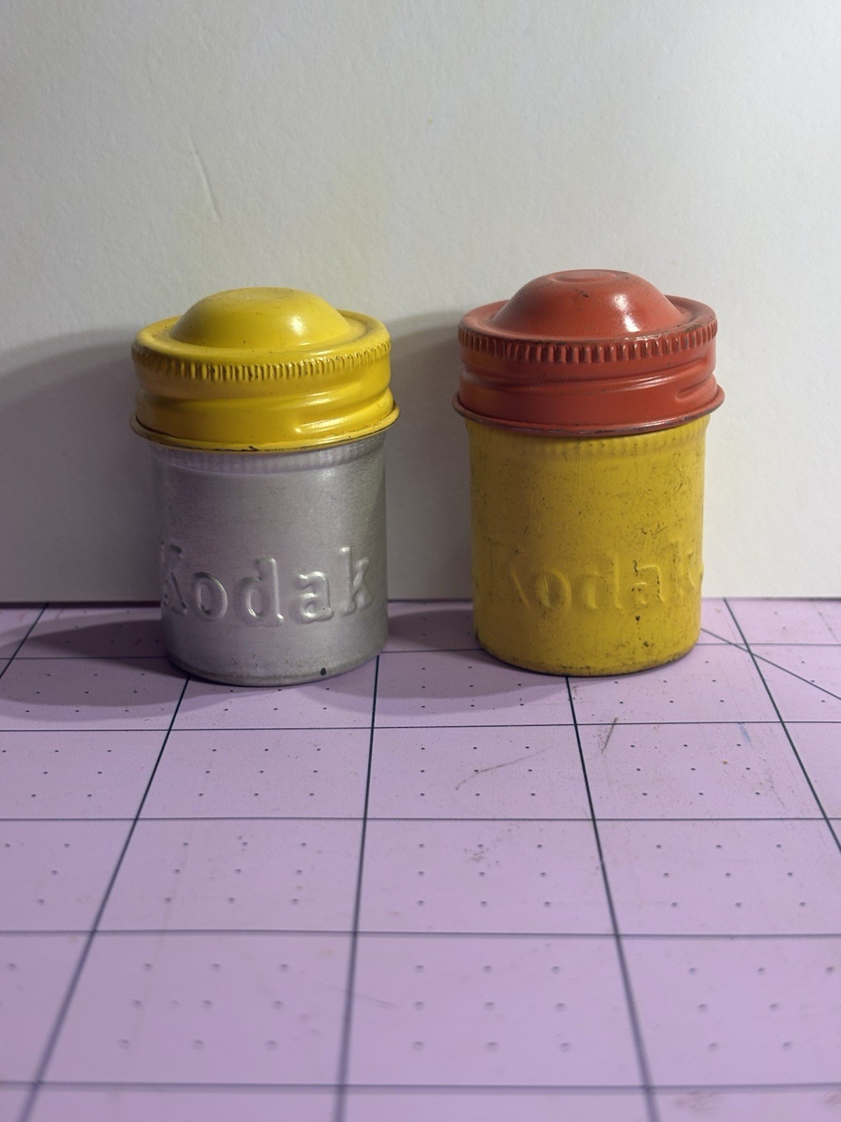 Two Vintage EASTMAN KODAK COMPANY Metal 2” 35mm Film Canister Container