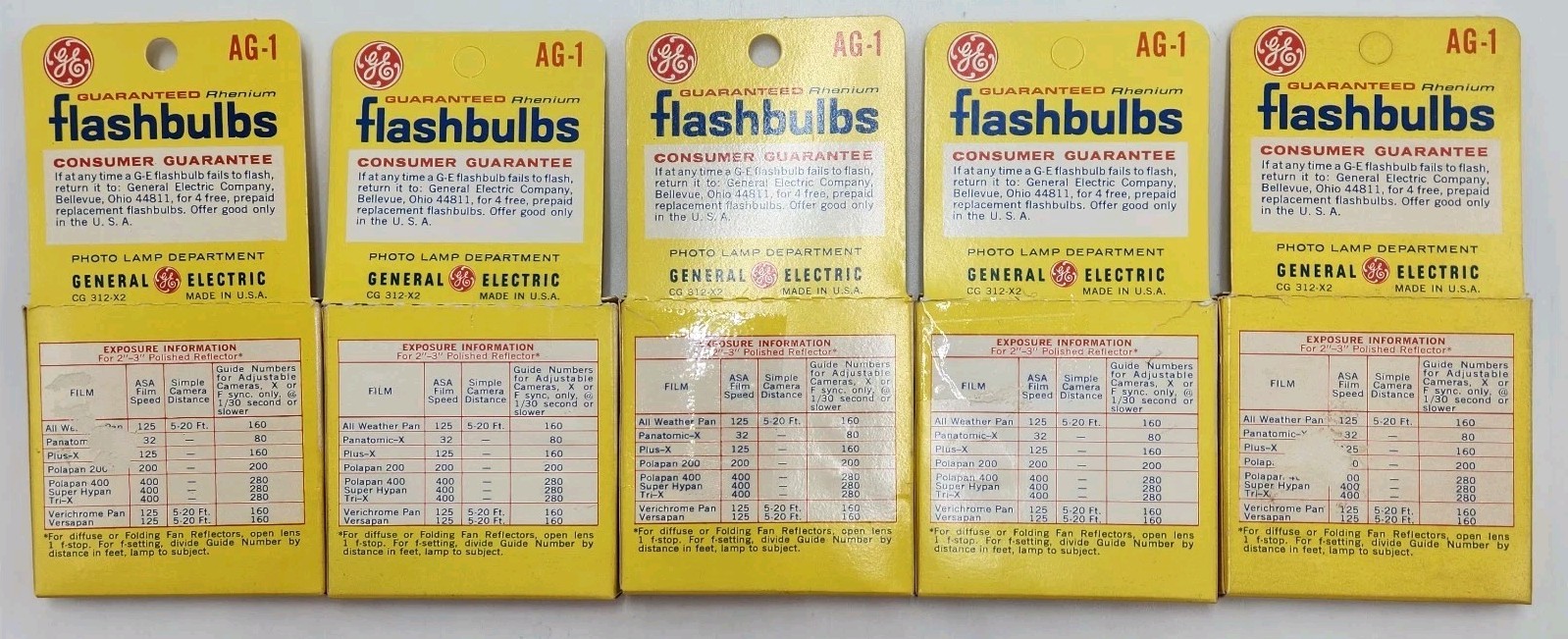 GE General Electric Flashbulbs AG-1 Clear 5 Boxes Of 12 Ea Vintage NOS