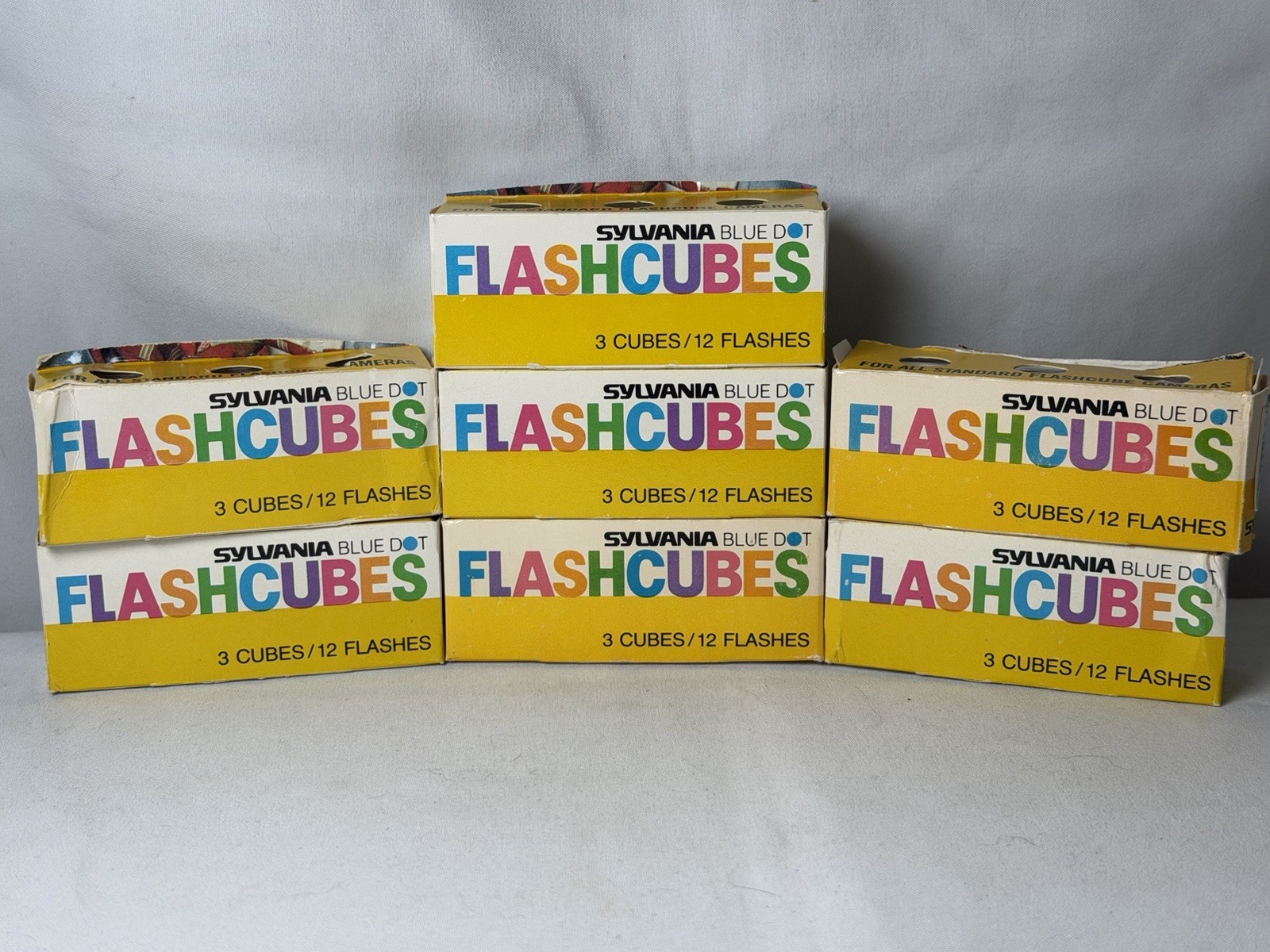 VINTAGE Sylvania Flash Cubes Blue Dot Pack of 3 – 7 Boxes 84 Flashes New!