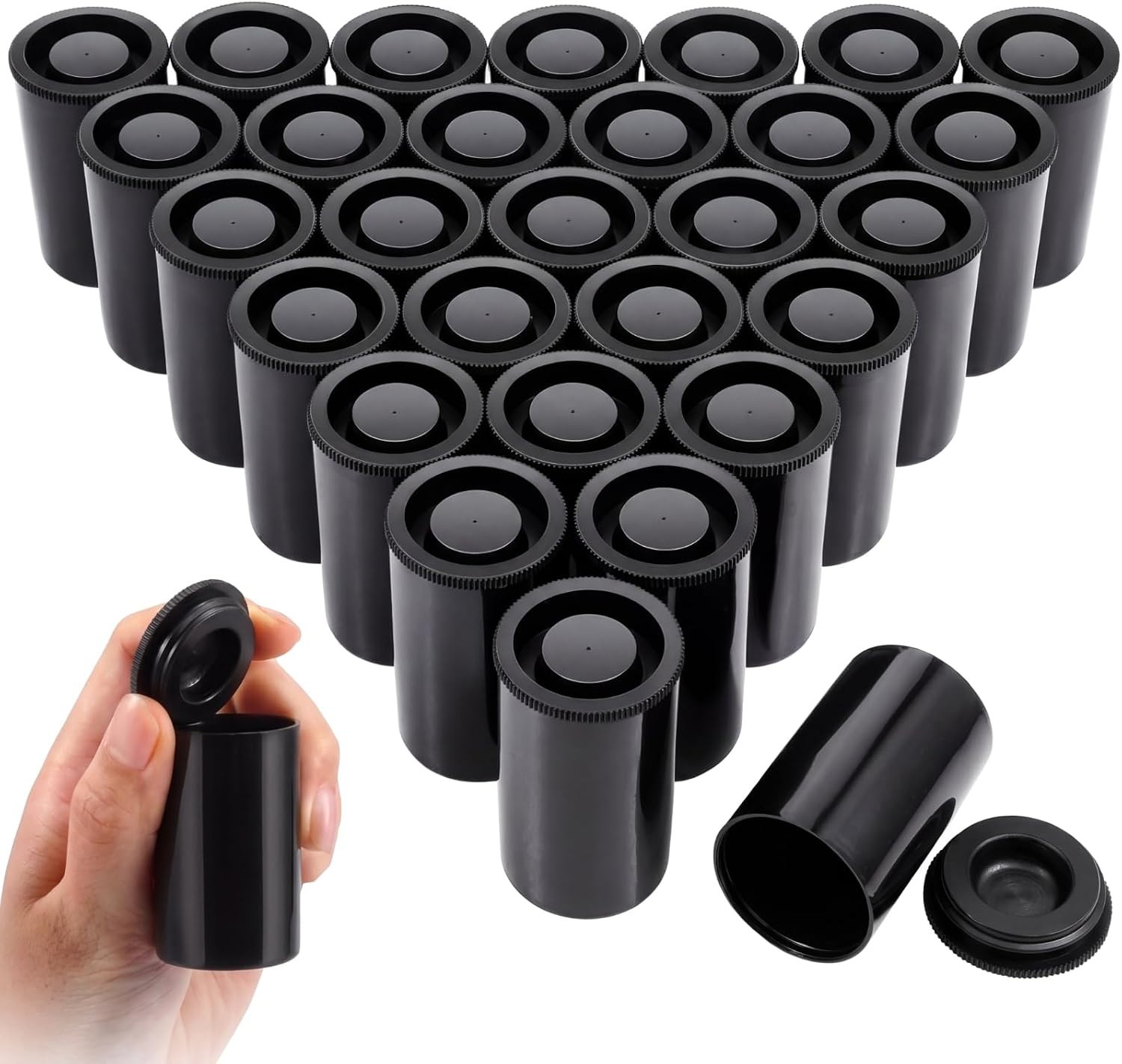 30 pcs Black Plastic Film Canister Holders, 35mm Storage Containers