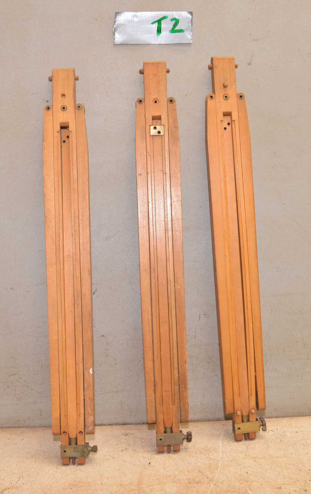 3 rare camera tripod legs JCA AKT GES Dresden Corrida wood brass collectible T2