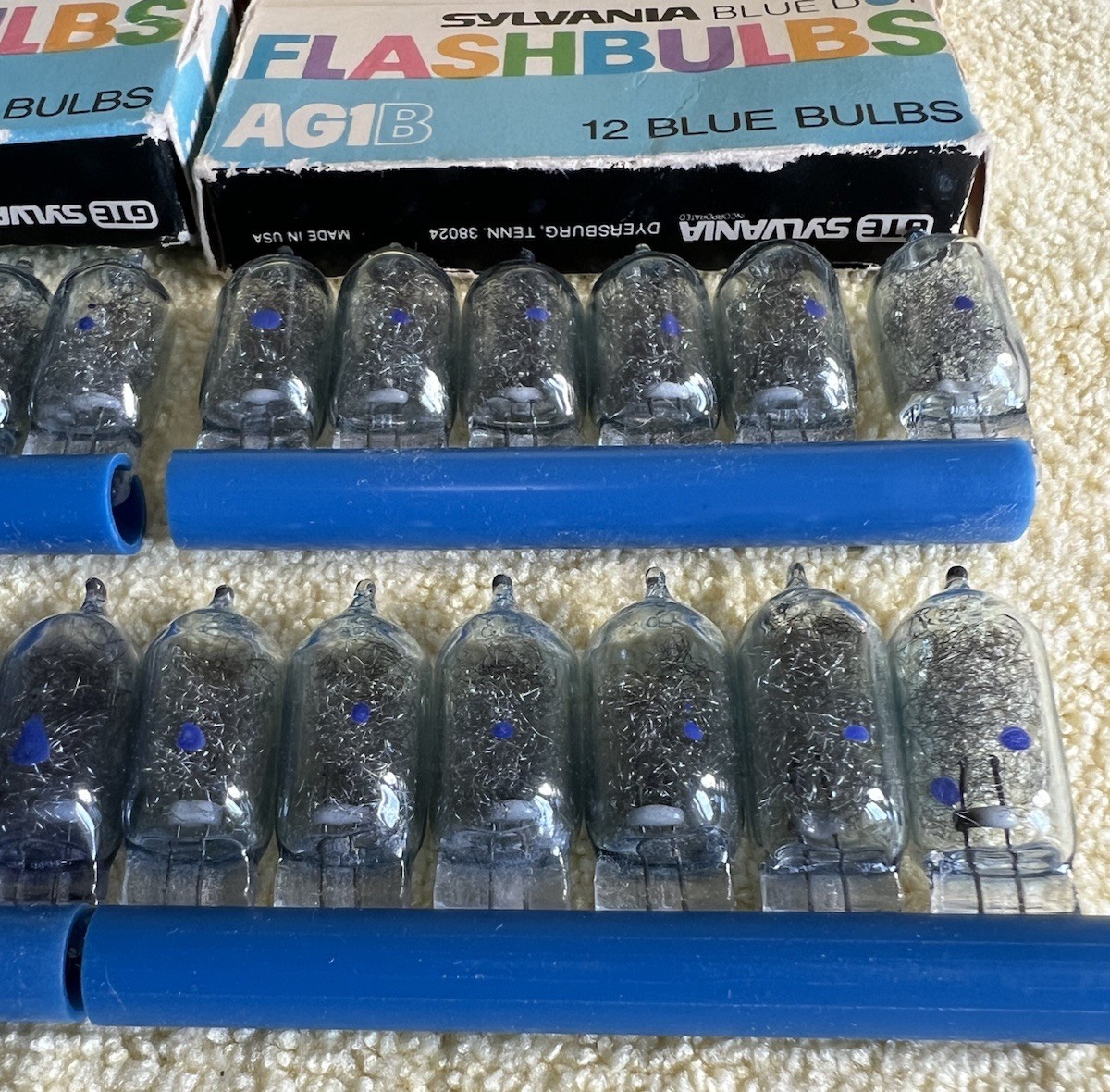 Sylvania Blue Dot Flashbulbs AG1B – 2 Boxes of 12 Each Blue Bulbs (24) Vintage