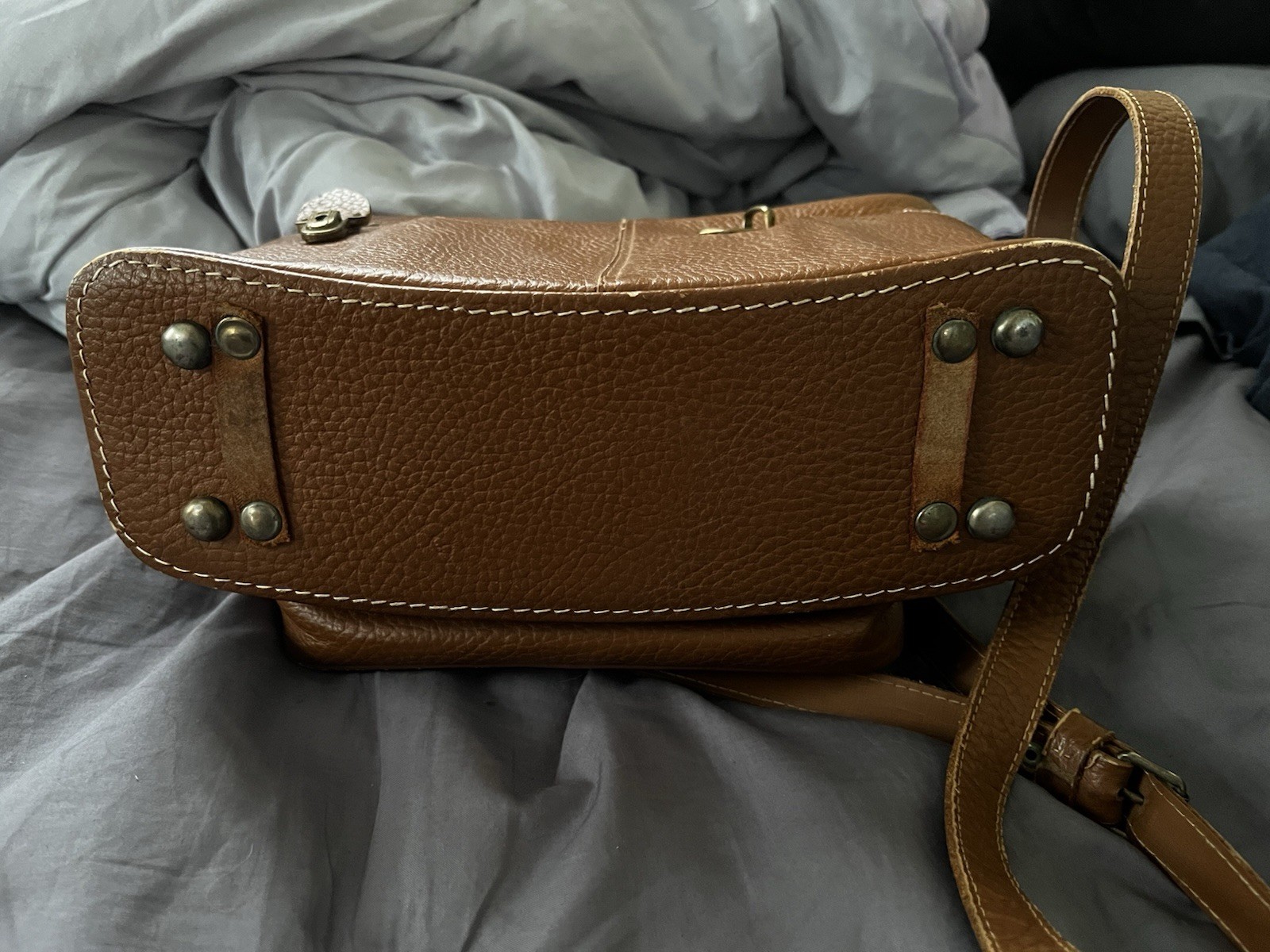 Vintage Brown Leather Camera Case with Compartments and Shoulder Strap
