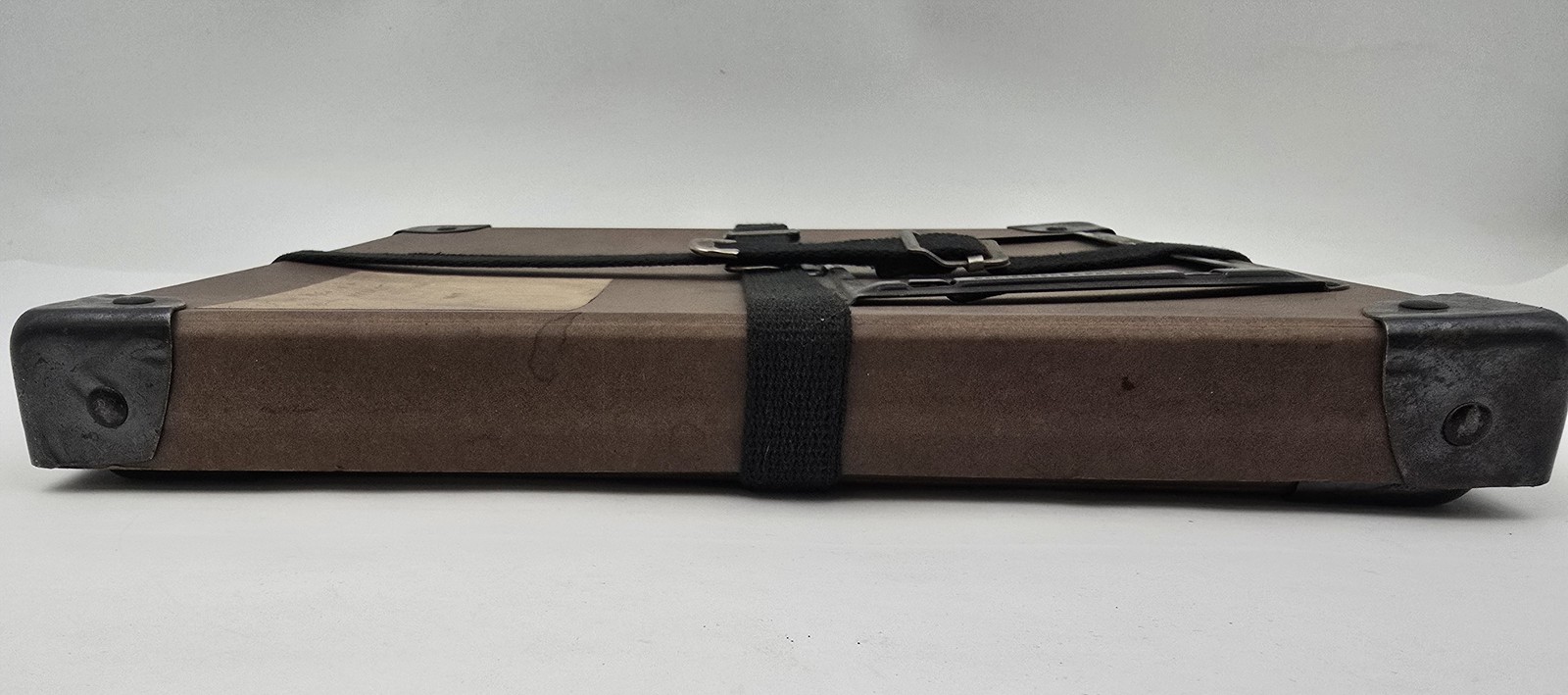 Vintage 11″ Square Fiberbilt Shipping Case Metal Corners Fabric Straps 1960s Lab