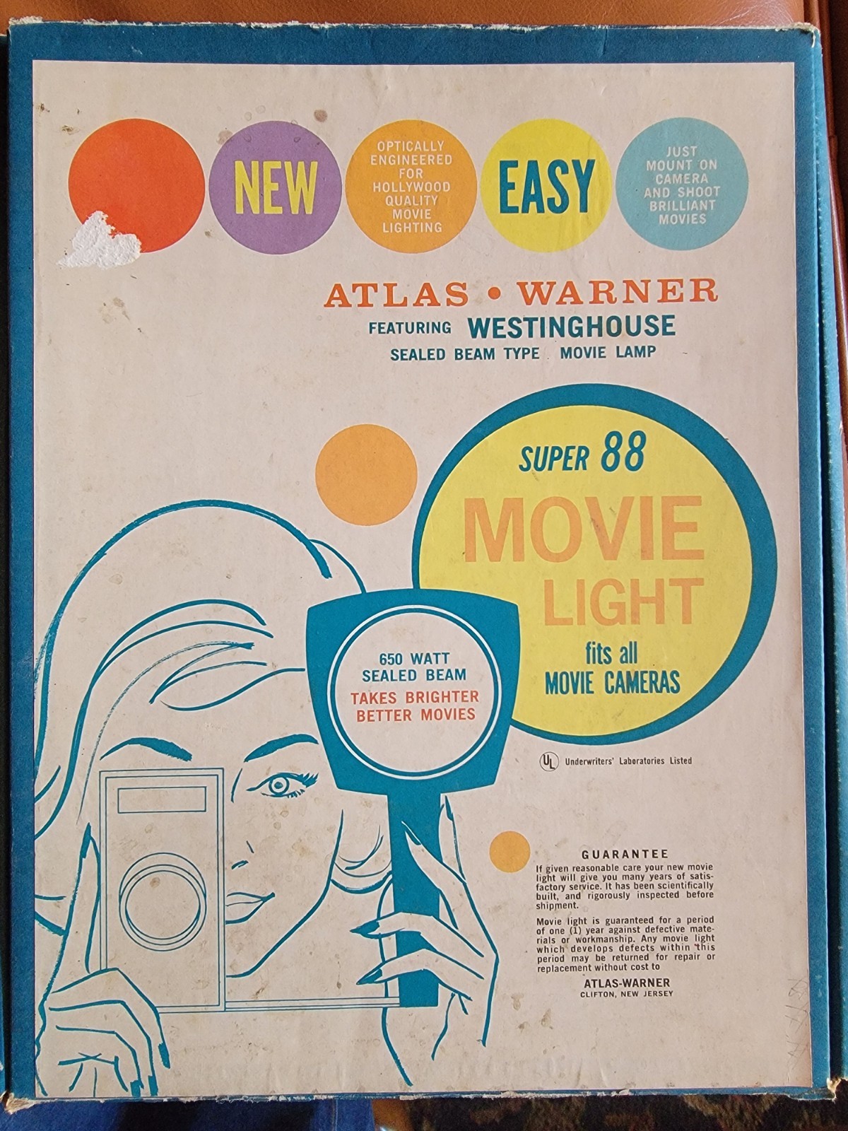 Atlas Warner General Electric Super 88 Movie Light-650w-Sealed Beam