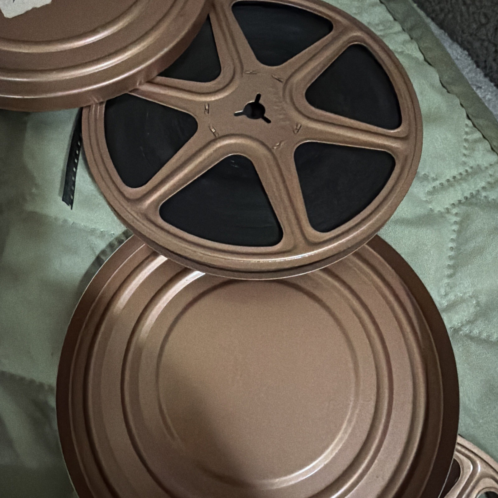 3 Vintage Metal Cases and 2 Reels 8mm Movie Film Grey & Brown Used