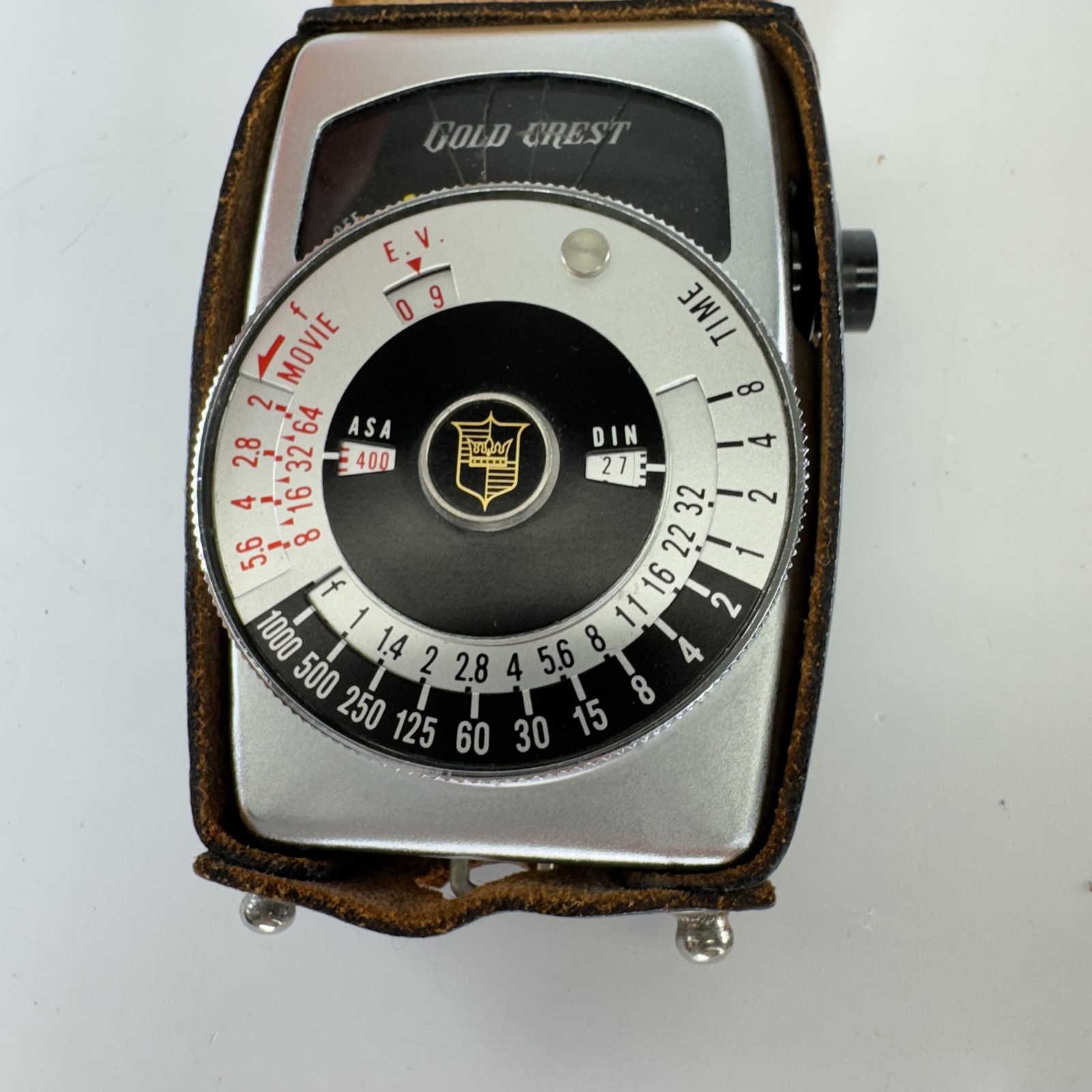 Vintage Gold Crest Light Meter Japan Analog Film Photography Exposure w/ Leather