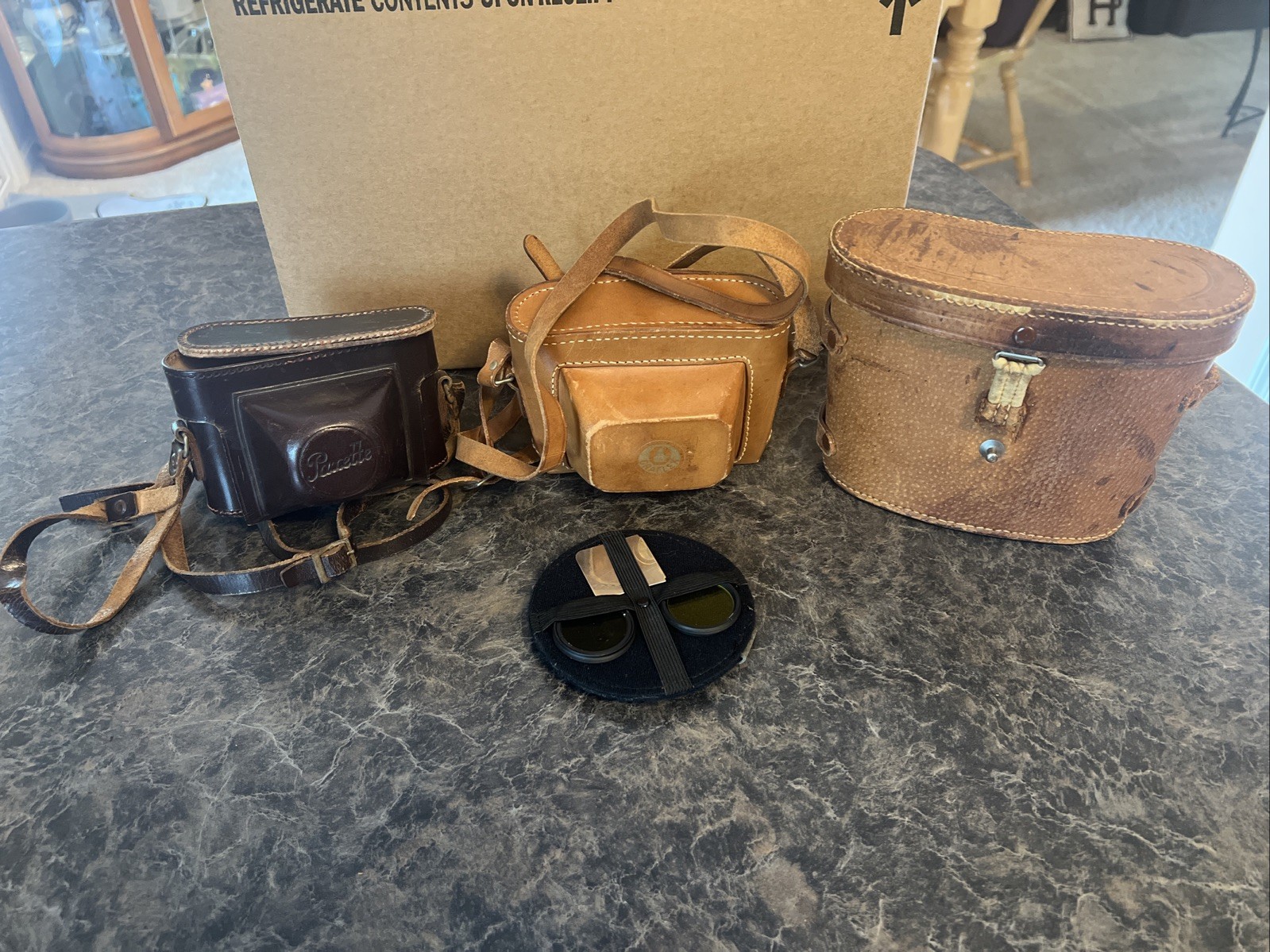 📷 Vintage Leather Camera Accessories Lot Filters Paxette Graflex Japan