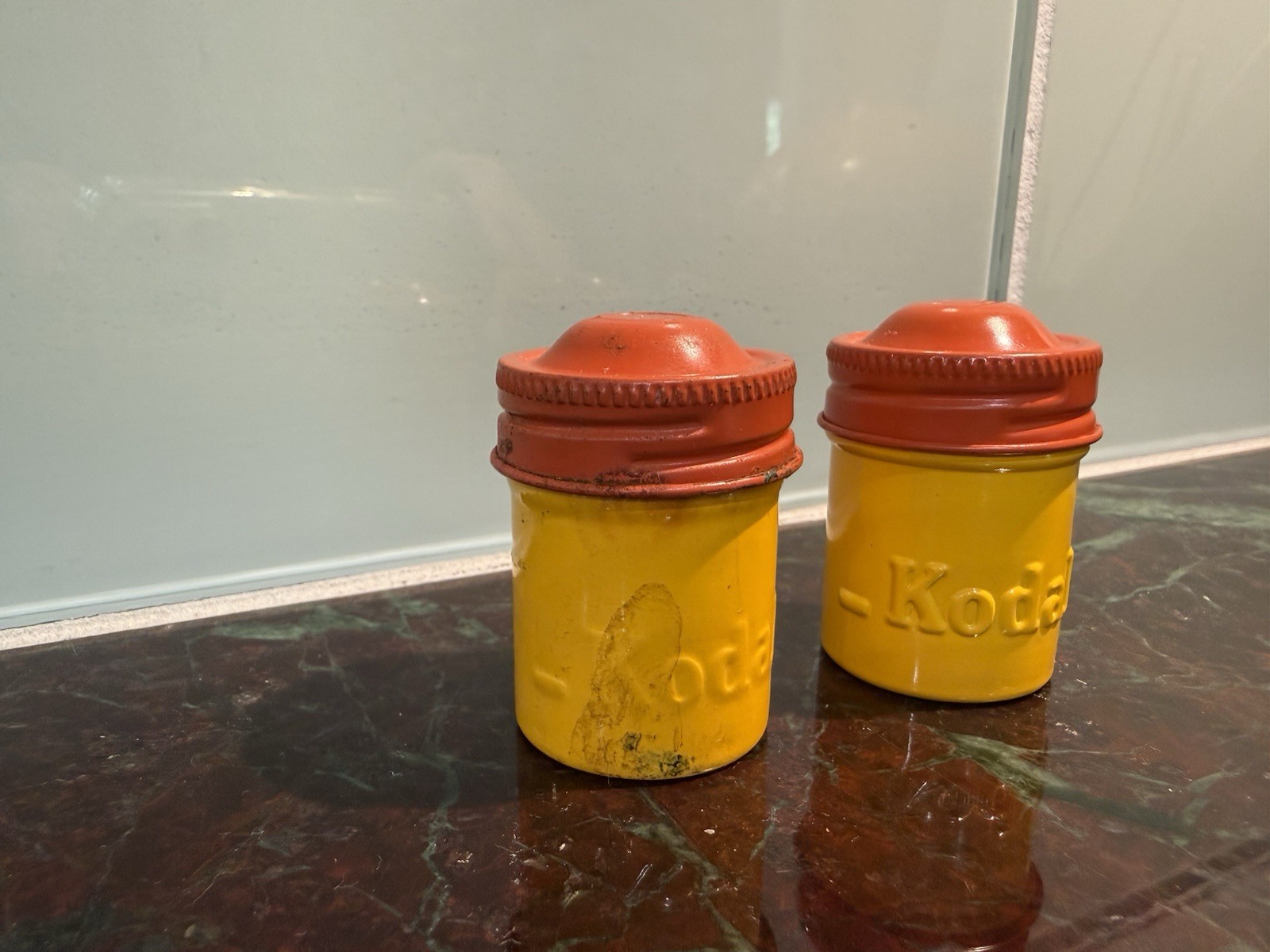 Vintage Kodak Film Metal Tin Canister Lot of 2 * Yellow & Orange