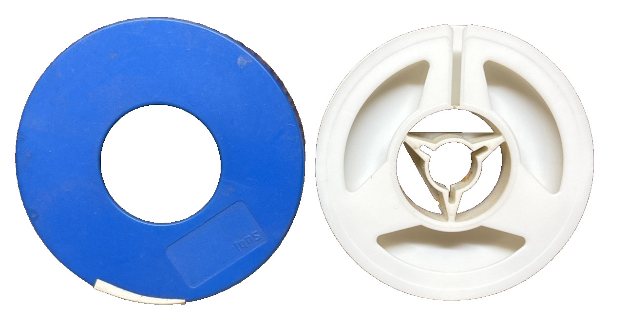super 8 50 ft empty reel with storge cover plactic movie film reel s8mm 50” x2