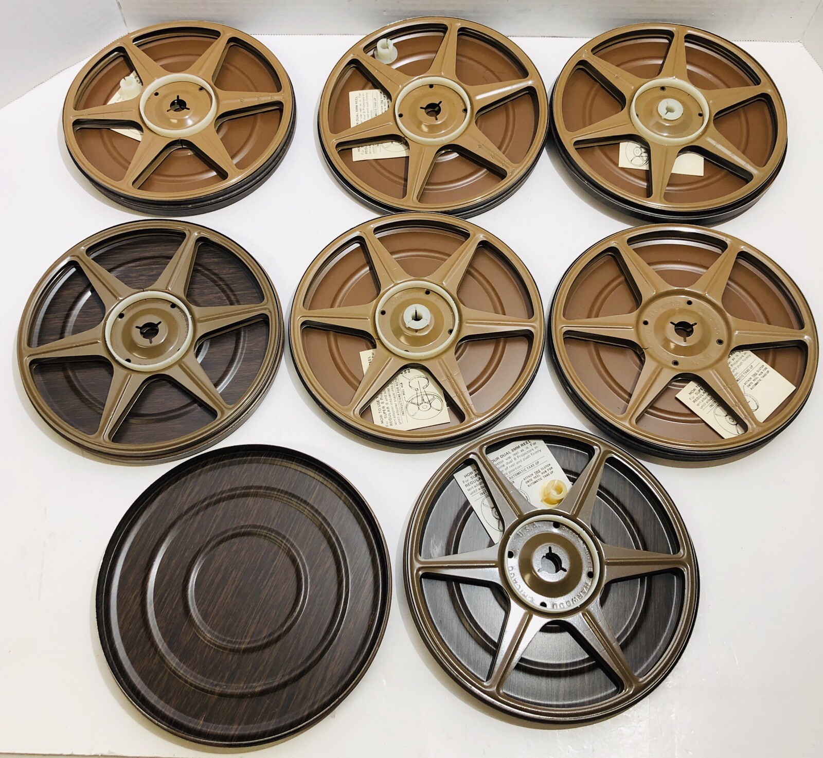 Vintage Harwood 8mm 400’ 7” Metal Reel & Can Lot Of 7 + 1 Empty Can