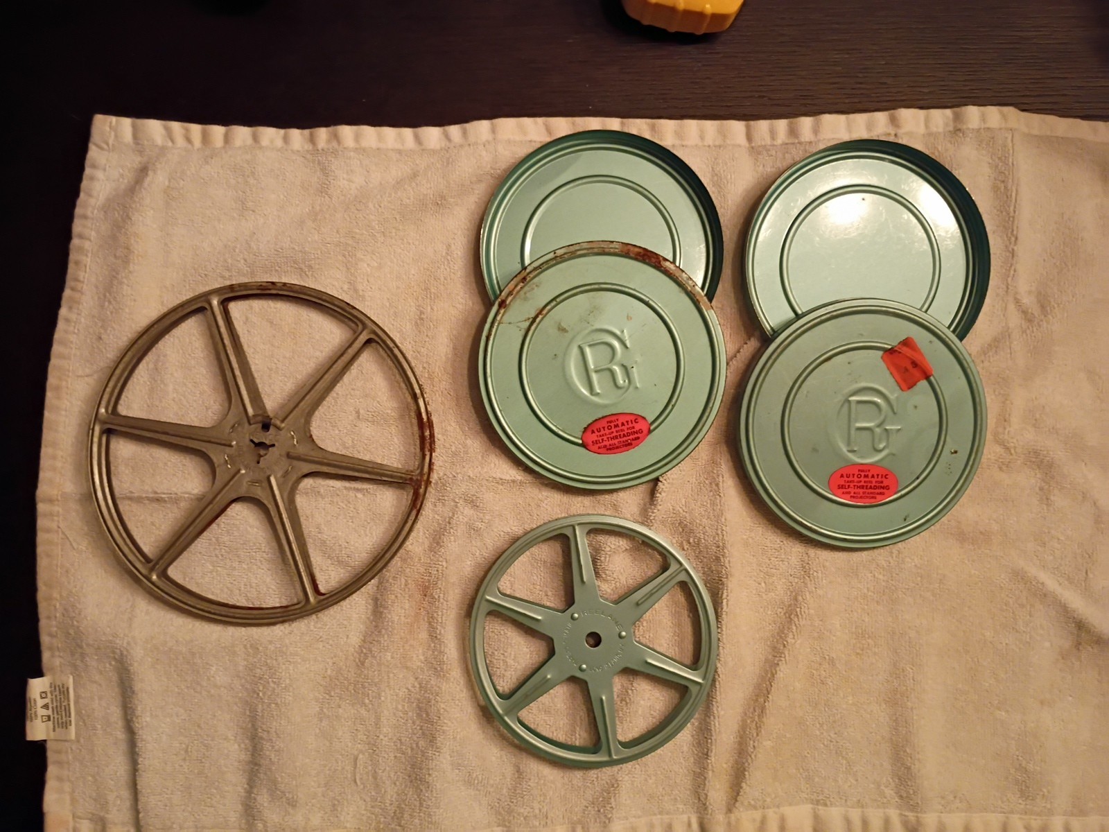 Vintage Empty Film Reels And Canisters 7in And 5in. Kenco And Reelane