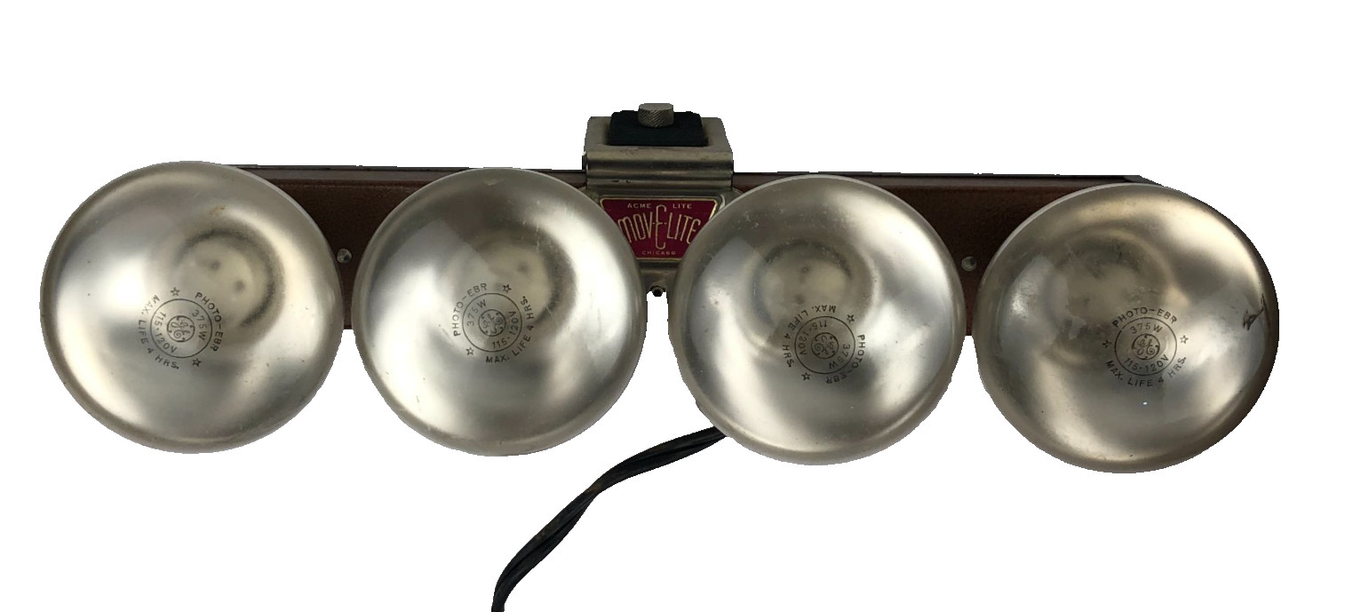 Vintage Acme Lite Mov-E-Lite Model R4 Movie Light 4 Bulb Lighting Bar with Case