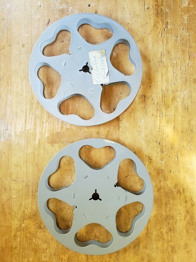 Vintage Empty metal 2 film reels and 3 cans