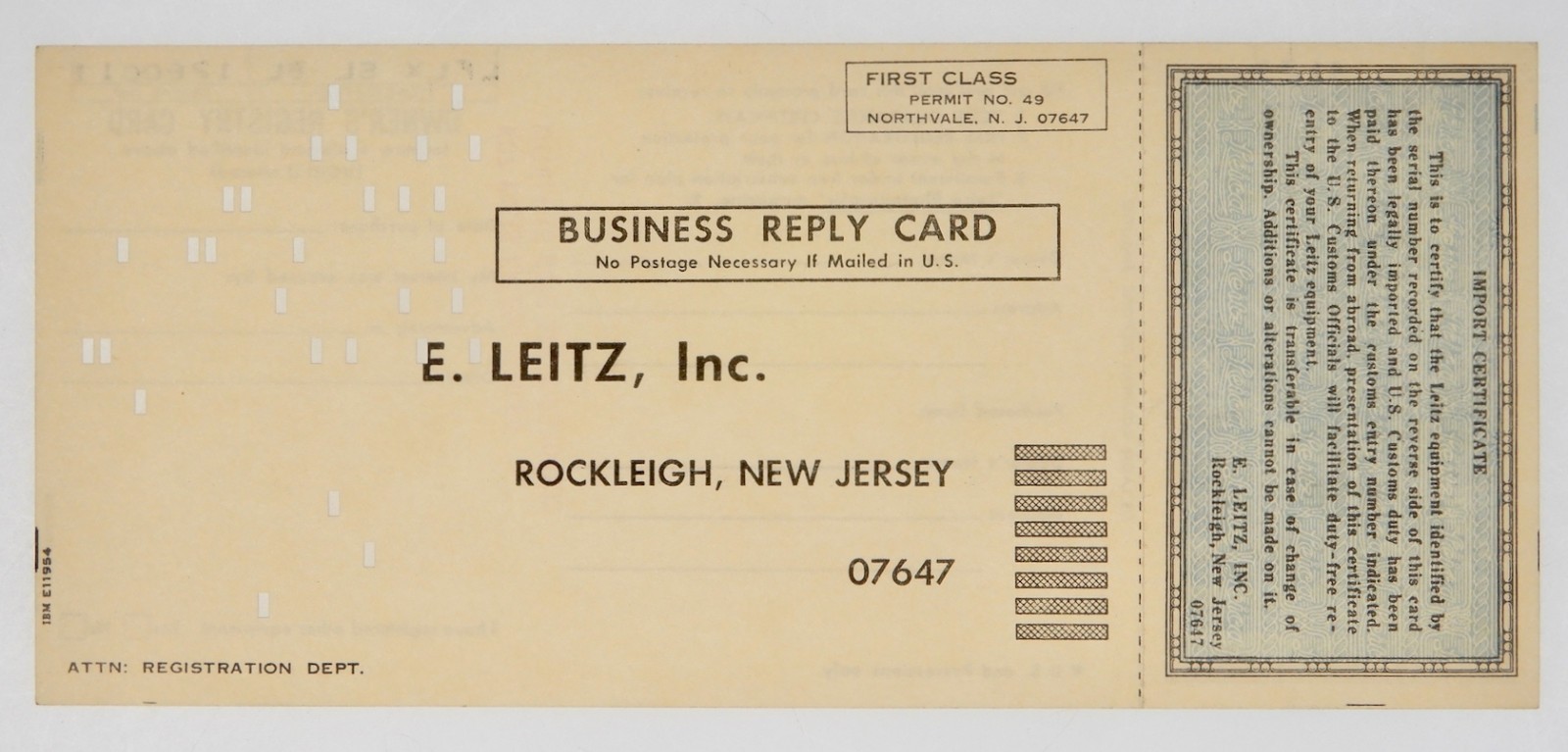 Owner’s Registry Card of Leicaflex SL #1280011