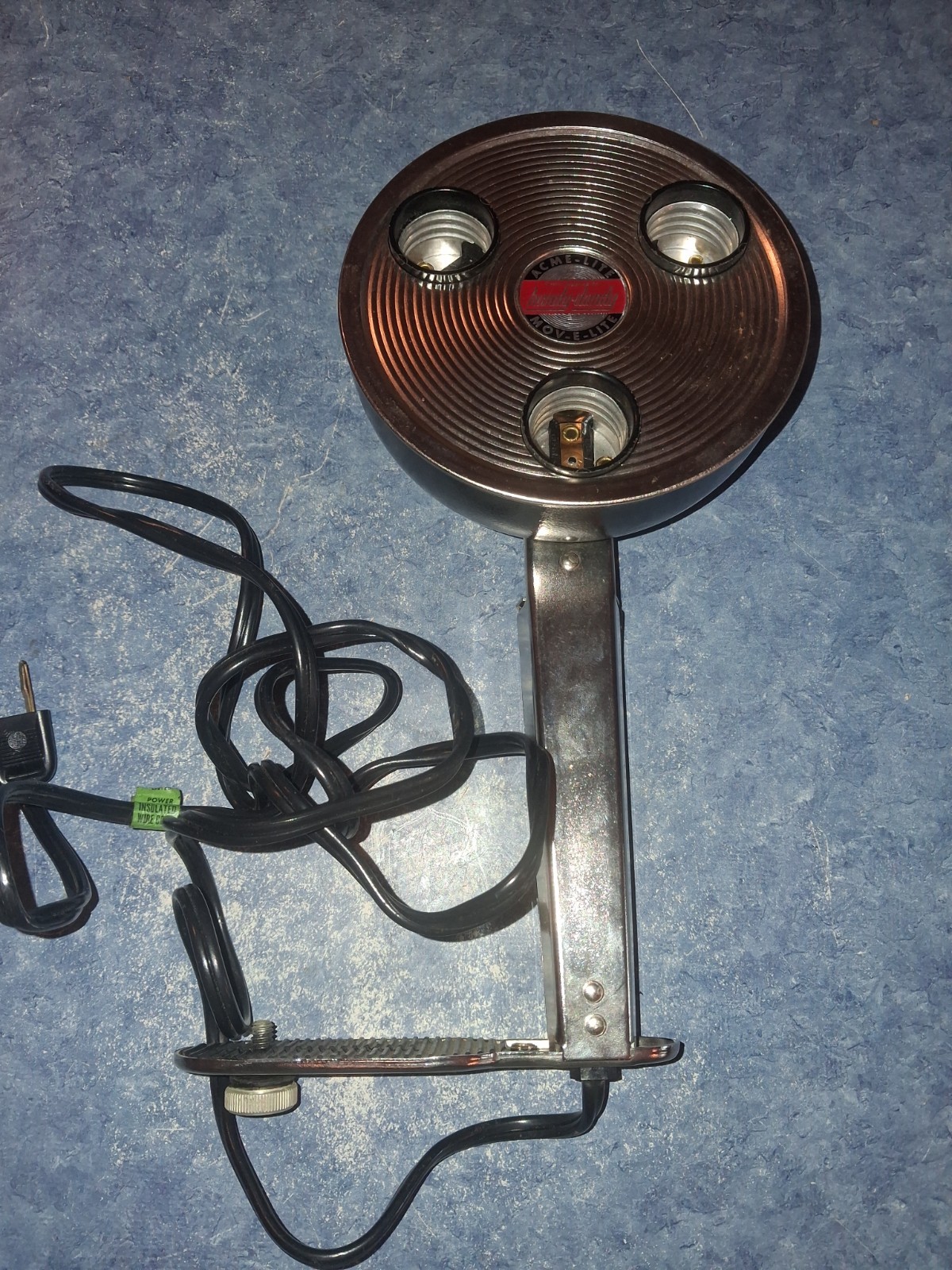 Vntg 1950s ACME LITE MOV-E-LITE 3-Bulb Filming Indoors Gun Grip High Intensity